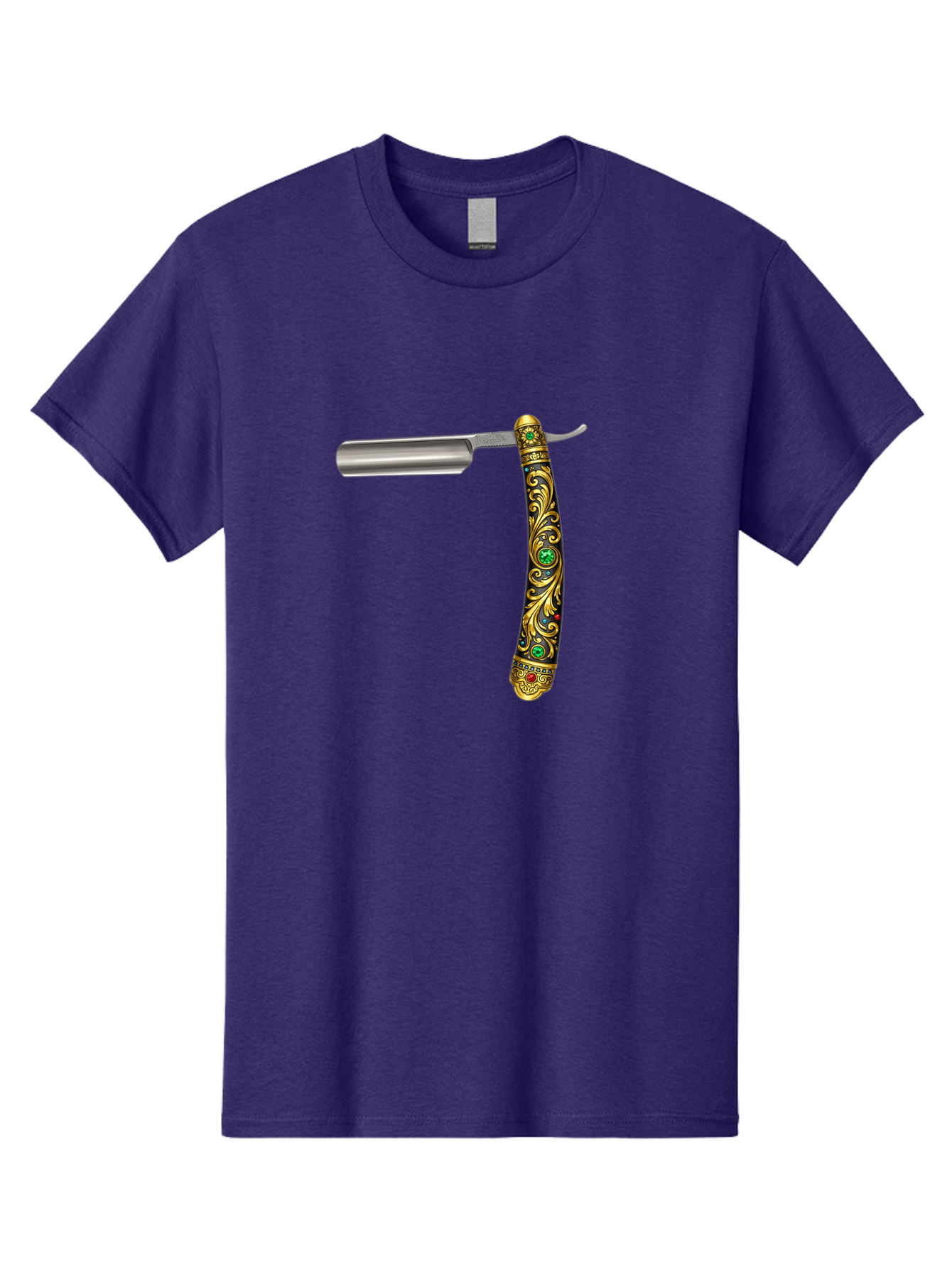 Straight-Razor-1 Men'S Graphic Tee, 100% Cotton, Comfortable Casual Summer Wear, Machine Washable, Straight Razor, Vintage Shaving, Antique Grooming, Luxurious Design, Ornate Handle, Emerald Gems, Gold Filigree, Classic Elegance, Bad727