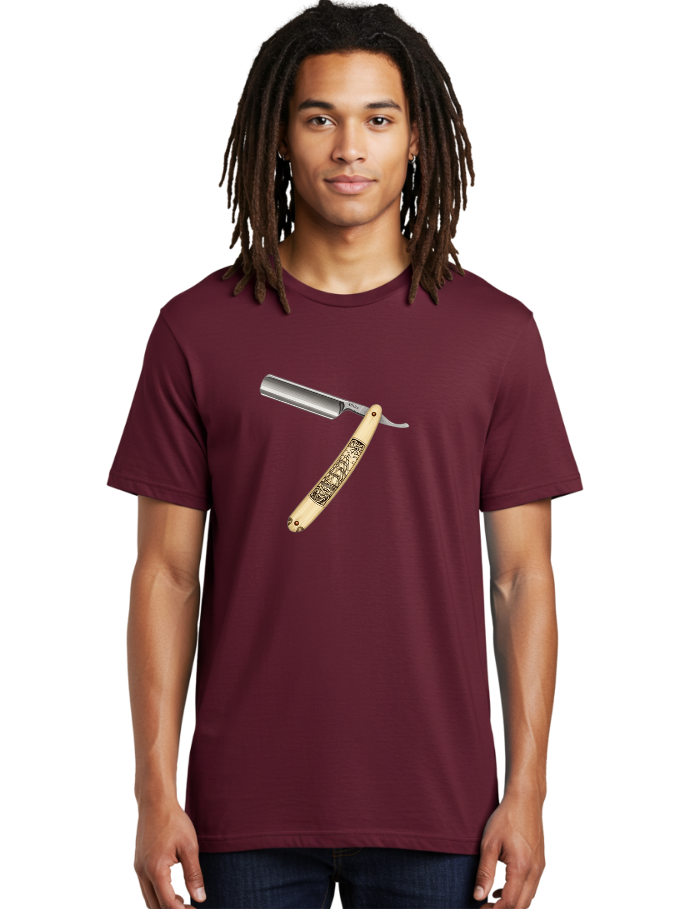 Straight-Razor-2 Men'S Graphic Tee, 100% Cotton, Comfortable Casual Summer Wear, Machine Washable, Straight Razor, Shaving Razor, Traditional Grooming, Vintage Design, Intricate Engravings, Sharp Blade, Precision Cutting, Stylish Accessories Bad728