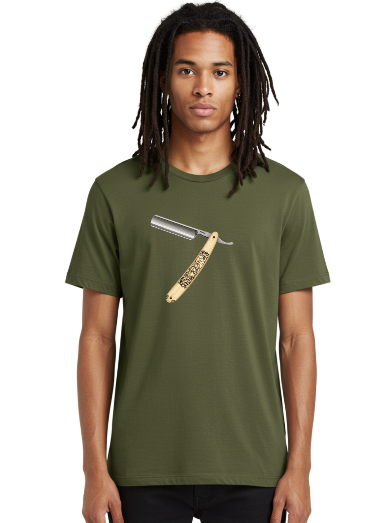 Straight-Razor-2 Men'S Graphic Tee, 100% Cotton, Comfortable Casual Summer Wear, Machine Washable, Straight Razor, Shaving Razor, Traditional Grooming, Vintage Design, Intricate Engravings, Sharp Blade, Precision Cutting, Stylish Accessories Bad728