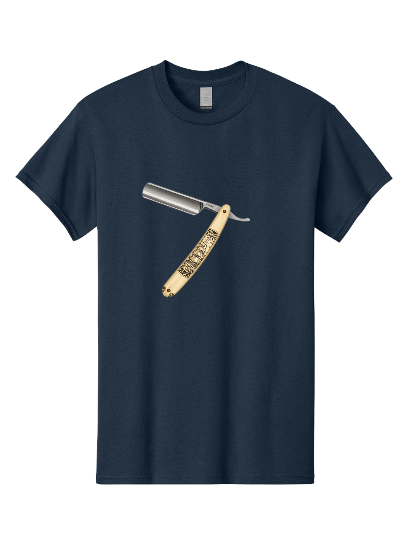 Straight-Razor-2 Men'S Graphic Tee, 100% Cotton, Comfortable Casual Summer Wear, Machine Washable, Straight Razor, Shaving Razor, Traditional Grooming, Vintage Design, Intricate Engravings, Sharp Blade, Precision Cutting, Stylish Accessories Bad728