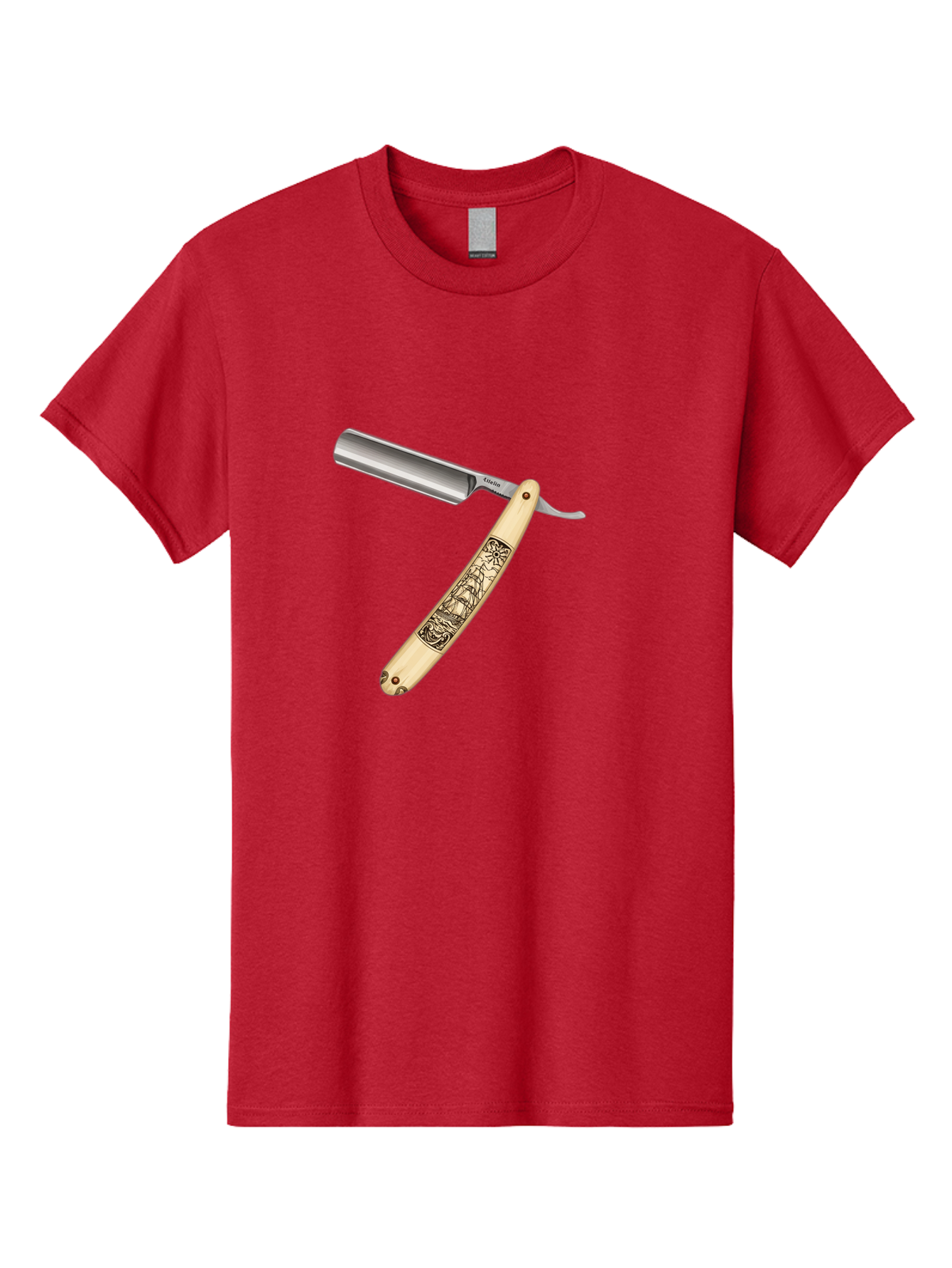 Straight-Razor-2 Men'S Graphic Tee, 100% Cotton, Comfortable Casual Summer Wear, Machine Washable, Straight Razor, Shaving Razor, Traditional Grooming, Vintage Design, Intricate Engravings, Sharp Blade, Precision Cutting, Stylish Accessories Bad728