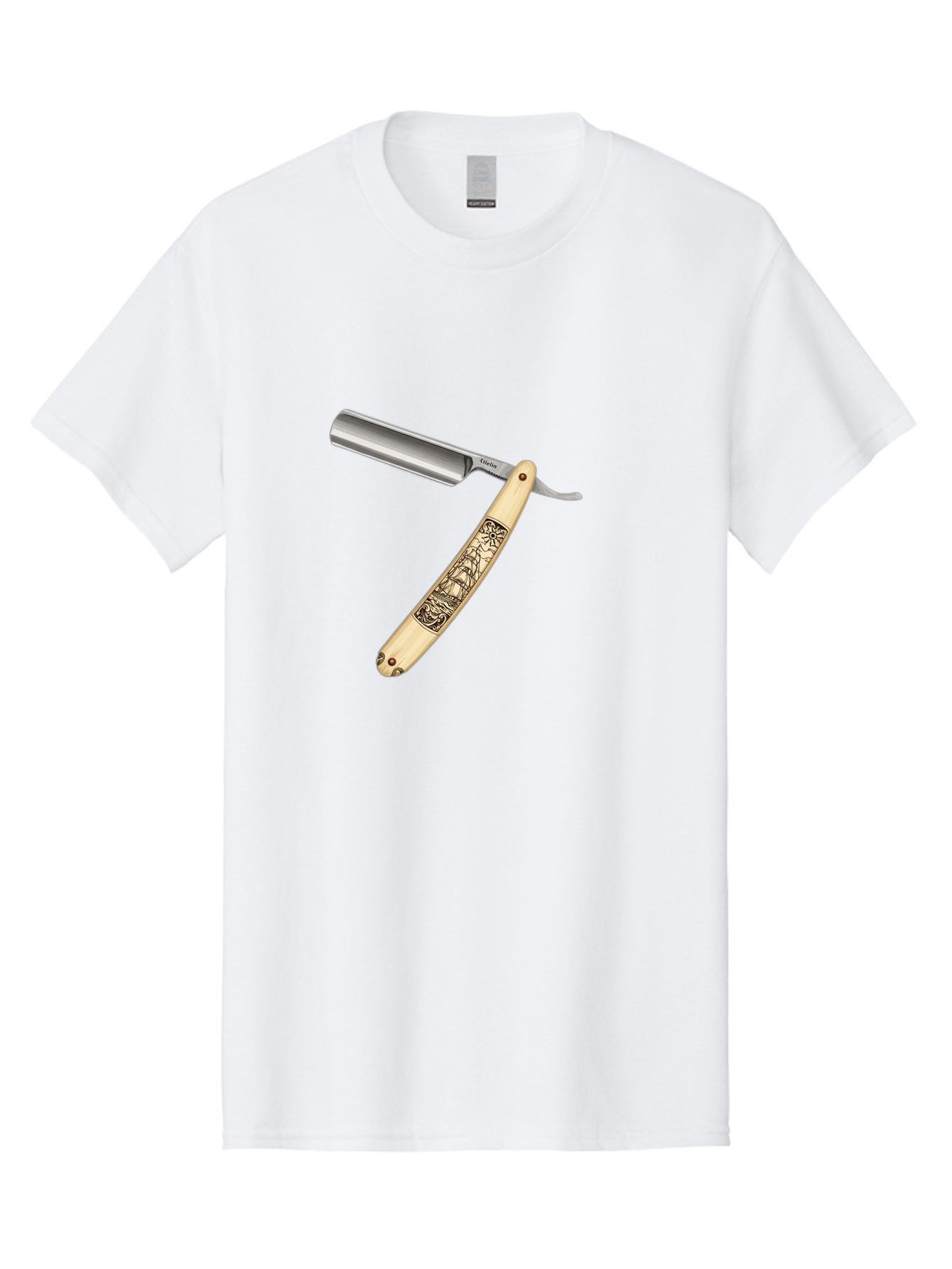 Straight-Razor-2 Men'S Graphic Tee, 100% Cotton, Comfortable Casual Summer Wear, Machine Washable, Straight Razor, Shaving Razor, Traditional Grooming, Vintage Design, Intricate Engravings, Sharp Blade, Precision Cutting, Stylish Accessories Bad728
