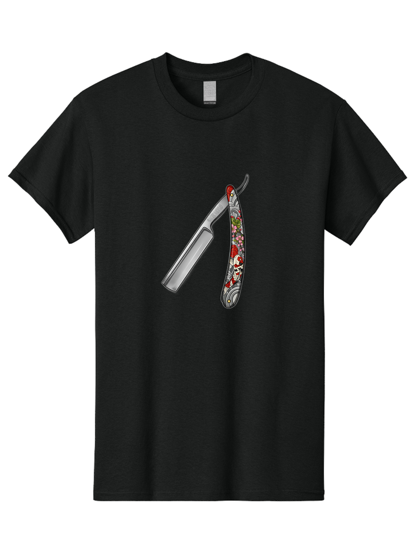 Straight-Razor-3 Men'S Graphic Tee, 100% Cotton, Comfortable Casual Summer Wear, Machine Washable, Straight Razor, Shaving Tool, Traditional Grooming, Floral Design, Vintage Style, Metal Blade, Ornate Handle, Grooming Essentials, Bad729