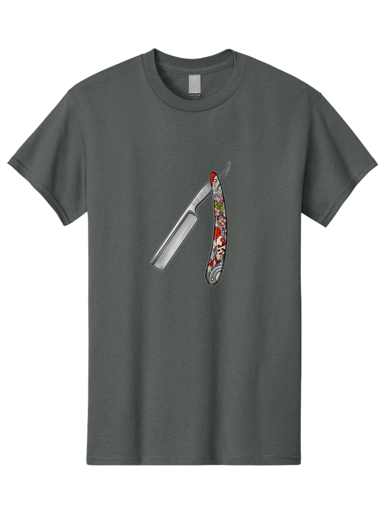 Straight-Razor-3 Men'S Graphic Tee, 100% Cotton, Comfortable Casual Summer Wear, Machine Washable, Straight Razor, Shaving Tool, Traditional Grooming, Floral Design, Vintage Style, Metal Blade, Ornate Handle, Grooming Essentials, Bad729
