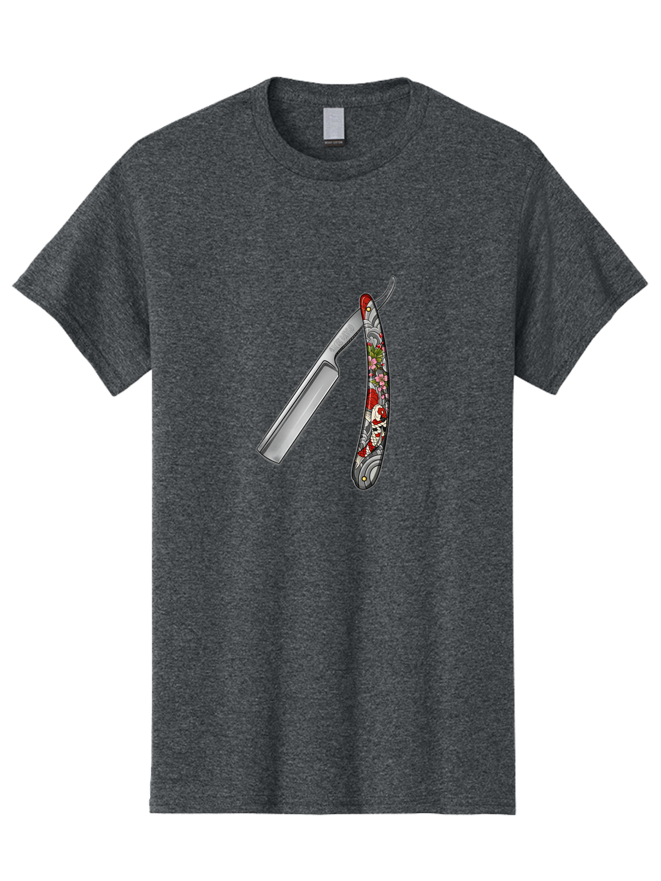 Straight-Razor-3 Men'S Graphic Tee, 100% Cotton, Comfortable Casual Summer Wear, Machine Washable, Straight Razor, Shaving Tool, Traditional Grooming, Floral Design, Vintage Style, Metal Blade, Ornate Handle, Grooming Essentials, Bad729