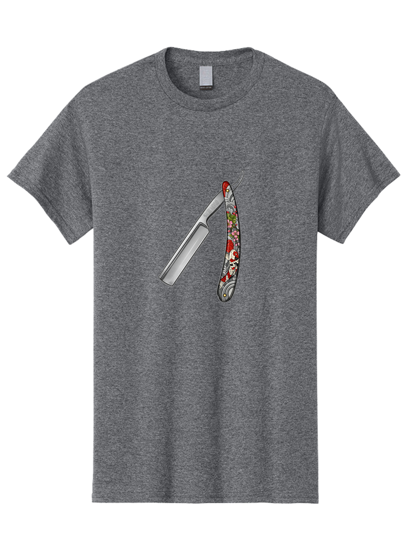 Straight-Razor-3 Men'S Graphic Tee, 100% Cotton, Comfortable Casual Summer Wear, Machine Washable, Straight Razor, Shaving Tool, Traditional Grooming, Floral Design, Vintage Style, Metal Blade, Ornate Handle, Grooming Essentials, Bad729