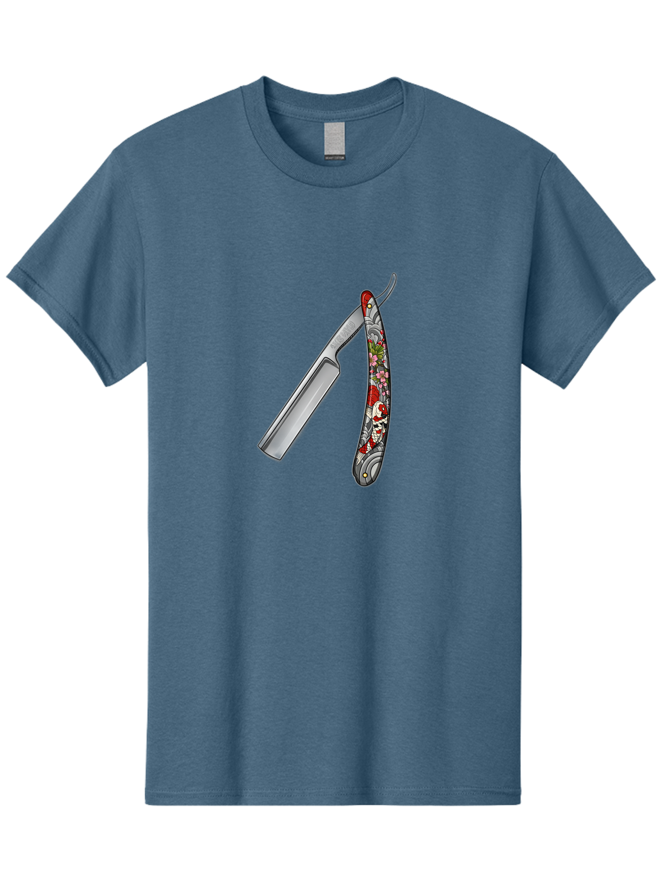 Straight-Razor-3 Men'S Graphic Tee, 100% Cotton, Comfortable Casual Summer Wear, Machine Washable, Straight Razor, Shaving Tool, Traditional Grooming, Floral Design, Vintage Style, Metal Blade, Ornate Handle, Grooming Essentials, Bad729