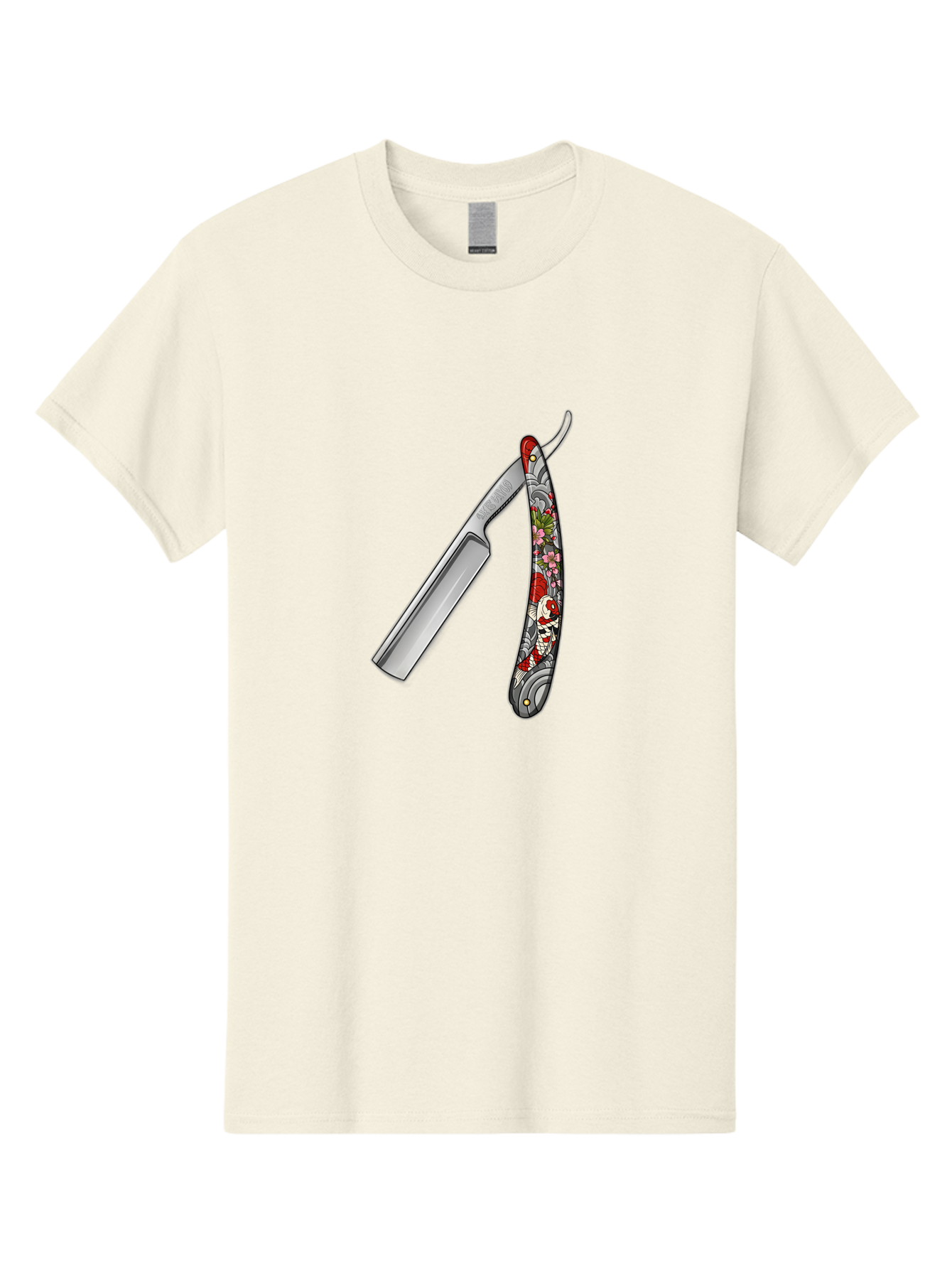 Straight-Razor-3 Men'S Graphic Tee, 100% Cotton, Comfortable Casual Summer Wear, Machine Washable, Straight Razor, Shaving Tool, Traditional Grooming, Floral Design, Vintage Style, Metal Blade, Ornate Handle, Grooming Essentials, Bad729