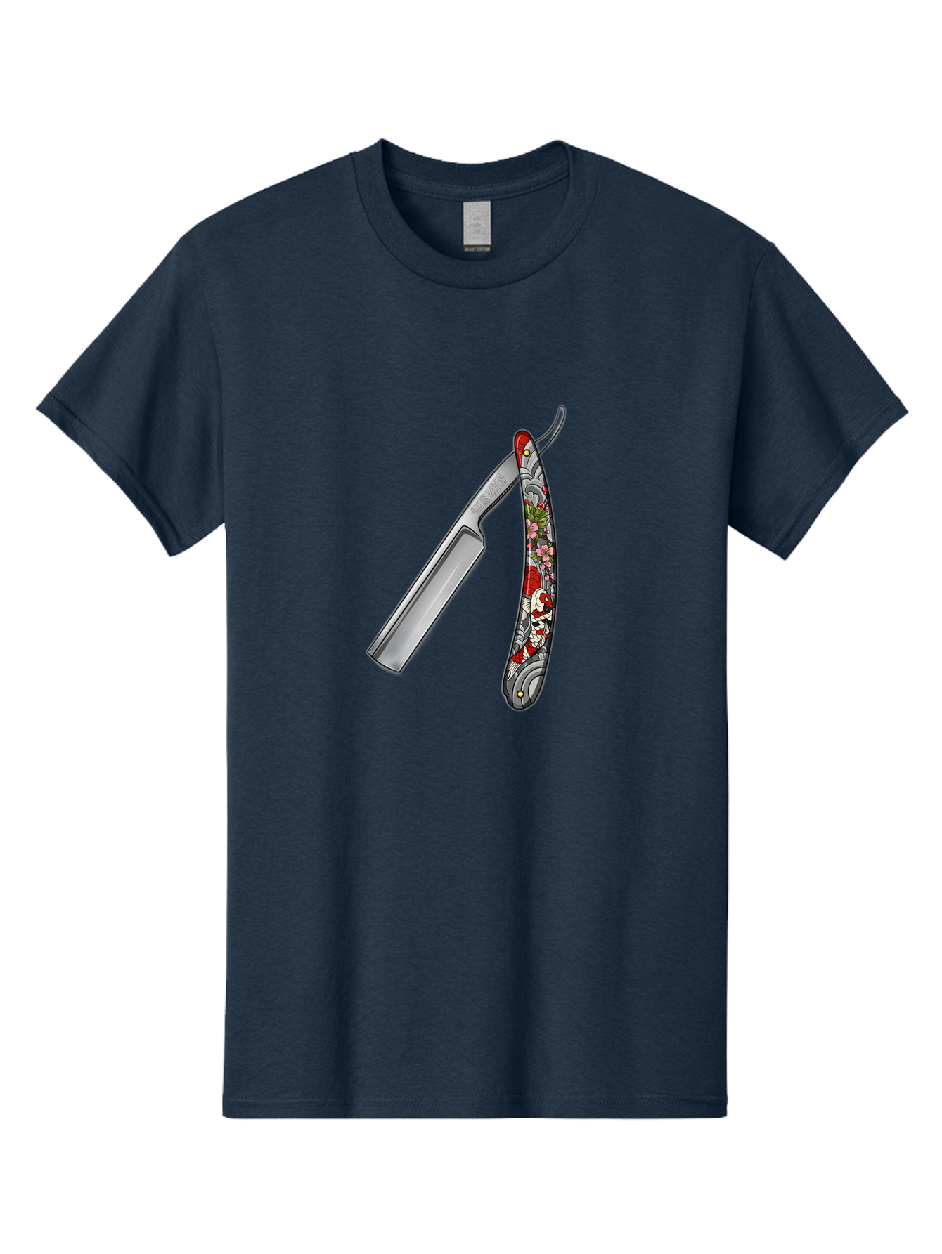 Straight-Razor-3 Men'S Graphic Tee, 100% Cotton, Comfortable Casual Summer Wear, Machine Washable, Straight Razor, Shaving Tool, Traditional Grooming, Floral Design, Vintage Style, Metal Blade, Ornate Handle, Grooming Essentials, Bad729