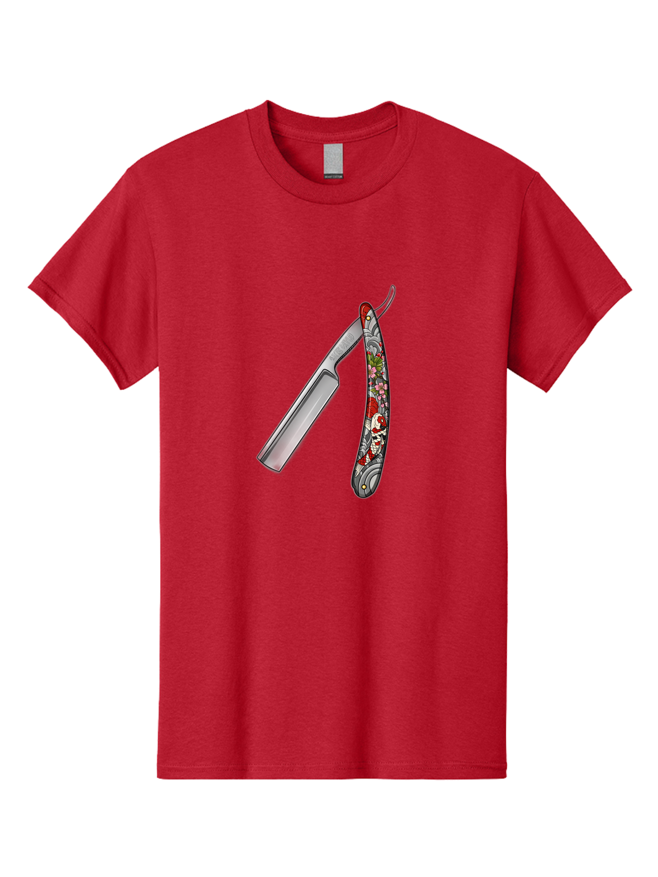 Straight-Razor-3 Men'S Graphic Tee, 100% Cotton, Comfortable Casual Summer Wear, Machine Washable, Straight Razor, Shaving Tool, Traditional Grooming, Floral Design, Vintage Style, Metal Blade, Ornate Handle, Grooming Essentials, Bad729