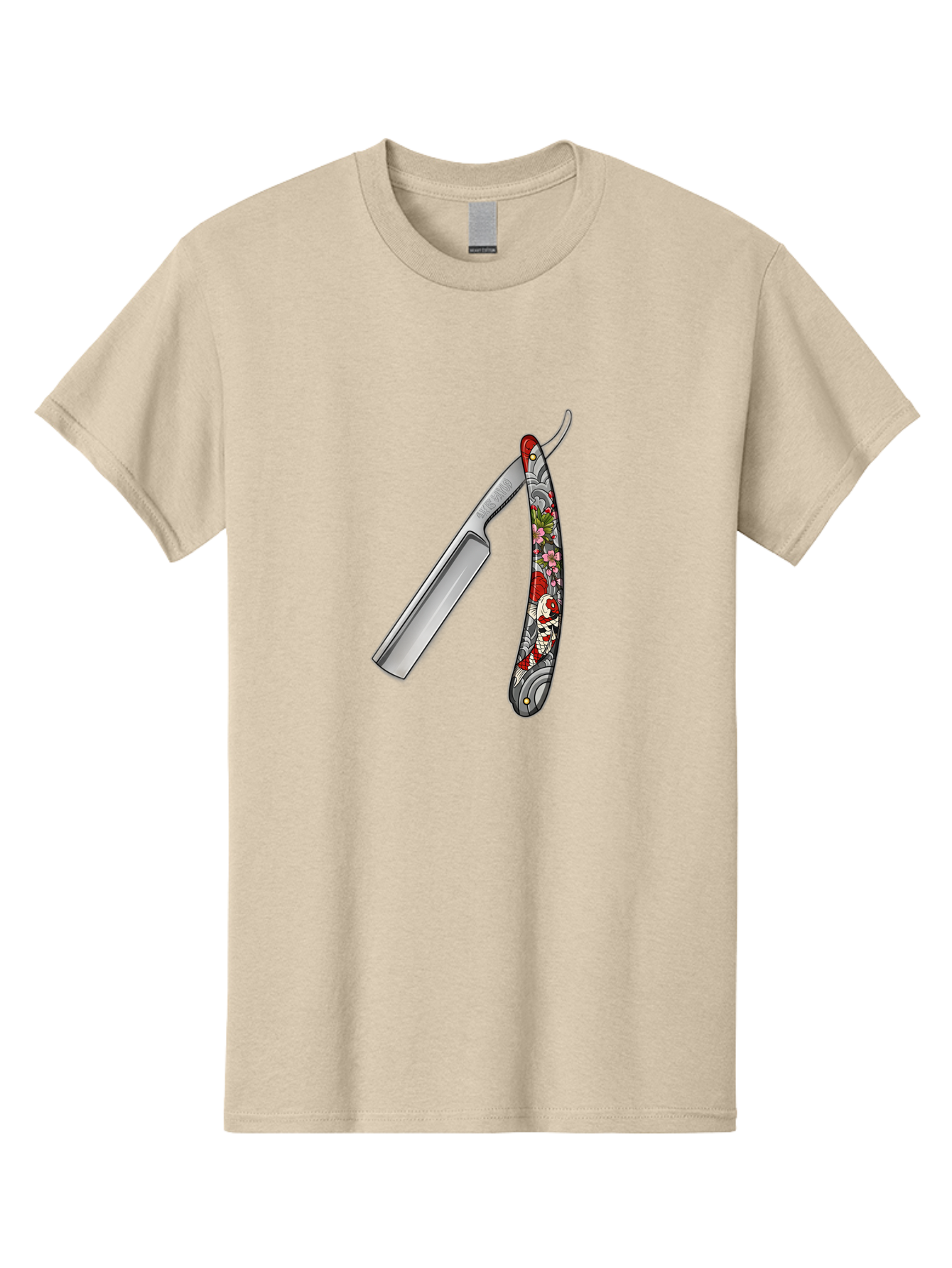 Straight-Razor-3 Men'S Graphic Tee, 100% Cotton, Comfortable Casual Summer Wear, Machine Washable, Straight Razor, Shaving Tool, Traditional Grooming, Floral Design, Vintage Style, Metal Blade, Ornate Handle, Grooming Essentials, Bad729
