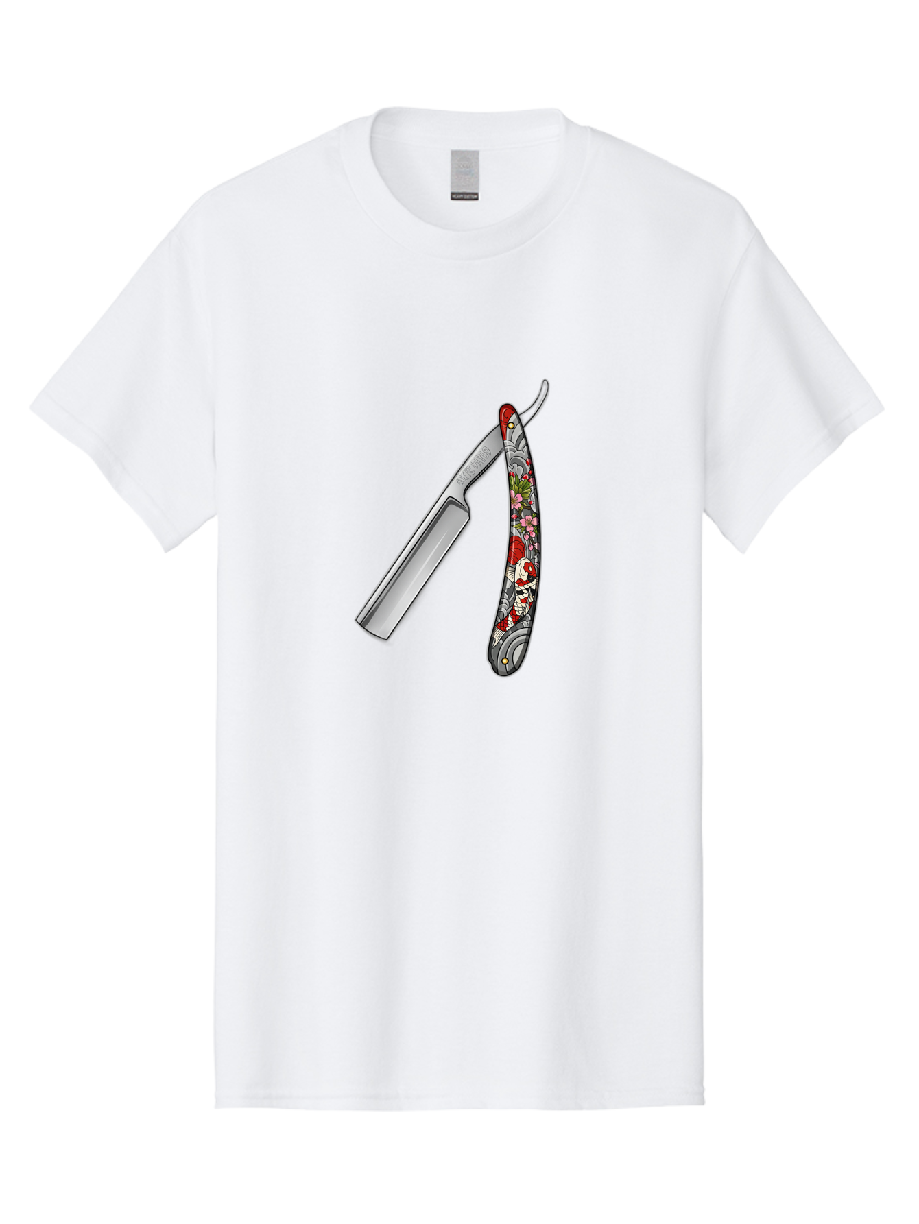 Straight-Razor-3 Men'S Graphic Tee, 100% Cotton, Comfortable Casual Summer Wear, Machine Washable, Straight Razor, Shaving Tool, Traditional Grooming, Floral Design, Vintage Style, Metal Blade, Ornate Handle, Grooming Essentials, Bad729