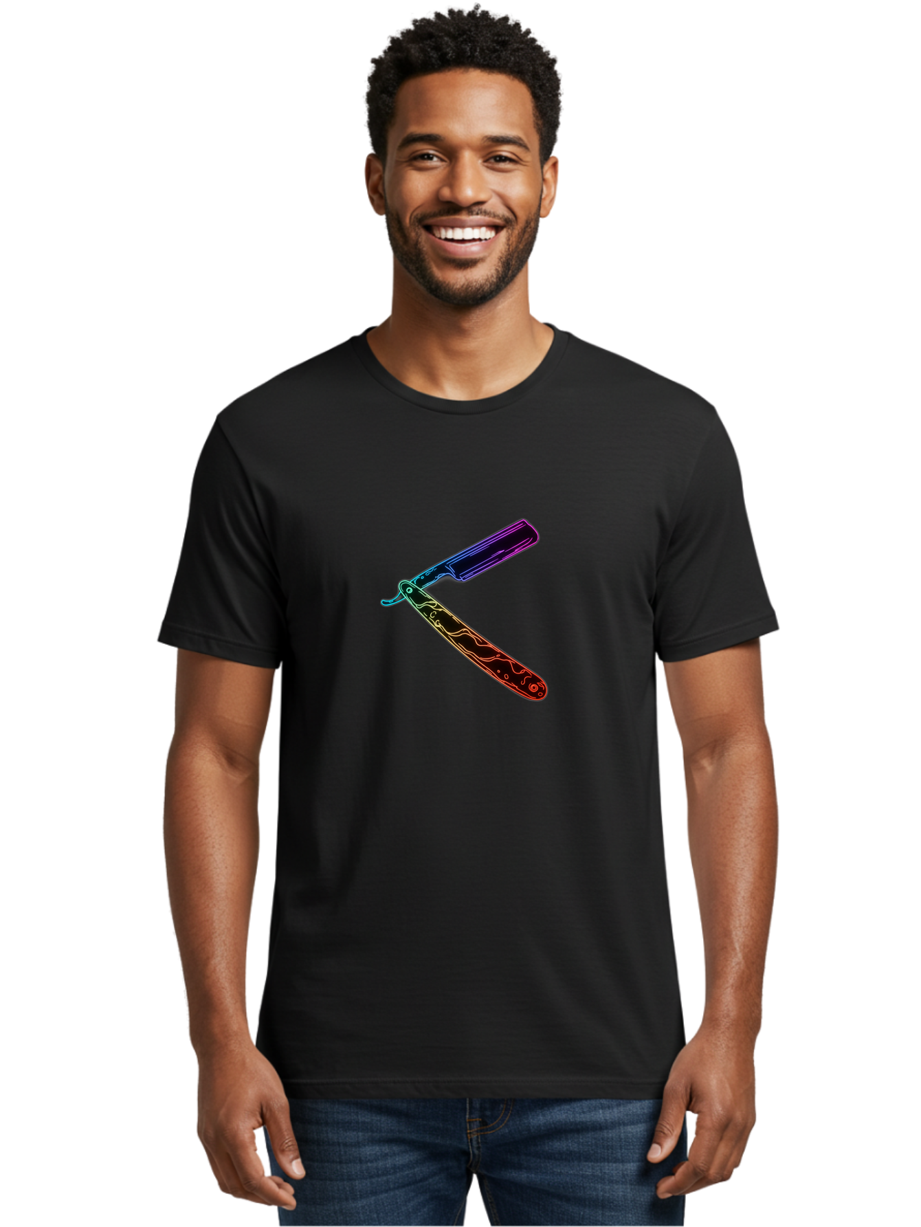 Straight-Razor-4 Men'S Graphic Tee, 100% Cotton, Comfortable Casual Summer Wear, Machine Washable, Straight Razor, Vintage Grooming, Classic Shaving, Sharp Blade, Elegant Design, Traditional Barber, Precision Cutting, Detailed Handle, Bad730