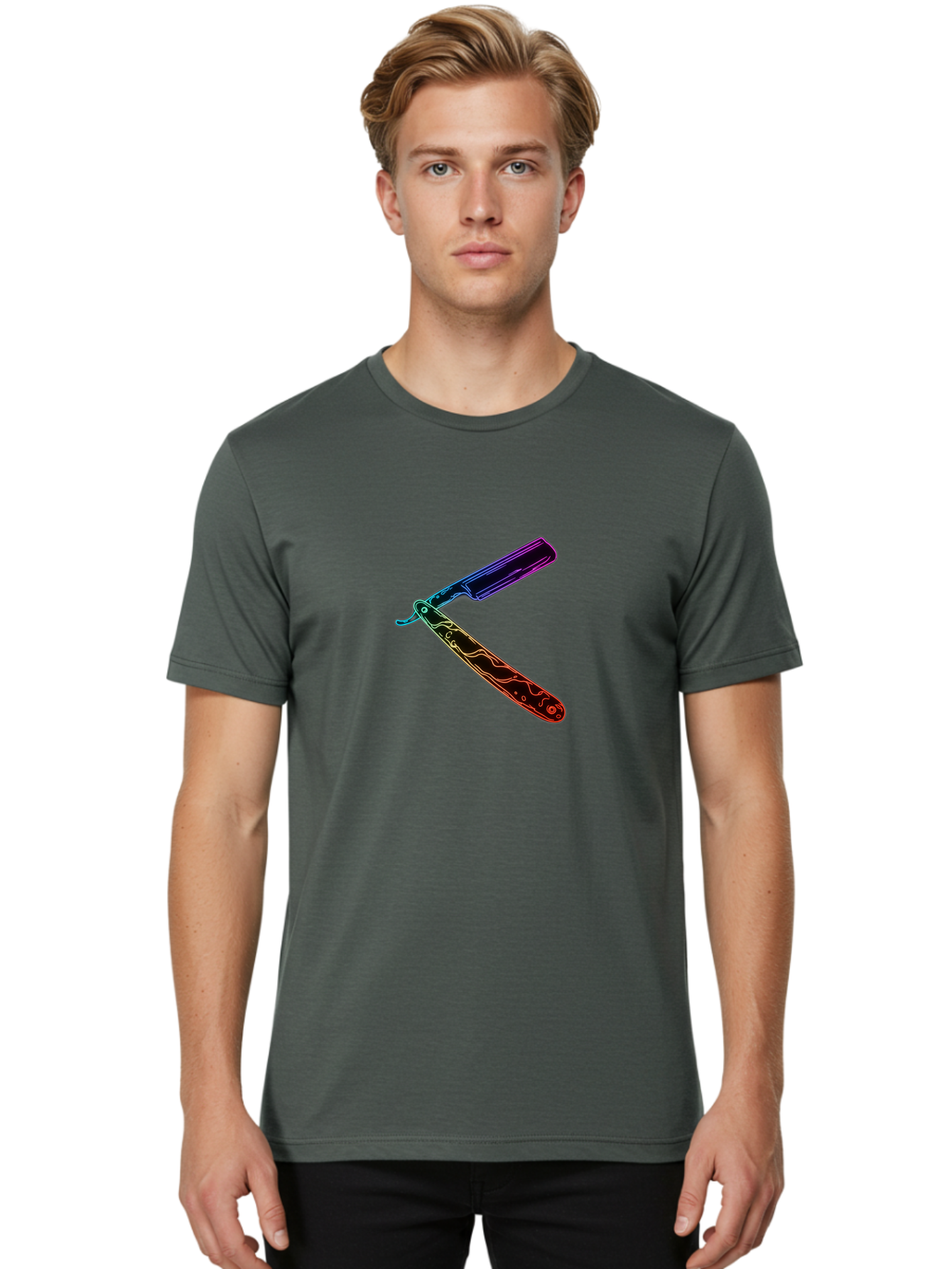 Straight-Razor-4 Men'S Graphic Tee, 100% Cotton, Comfortable Casual Summer Wear, Machine Washable, Straight Razor, Vintage Grooming, Classic Shaving, Sharp Blade, Elegant Design, Traditional Barber, Precision Cutting, Detailed Handle, Bad730
