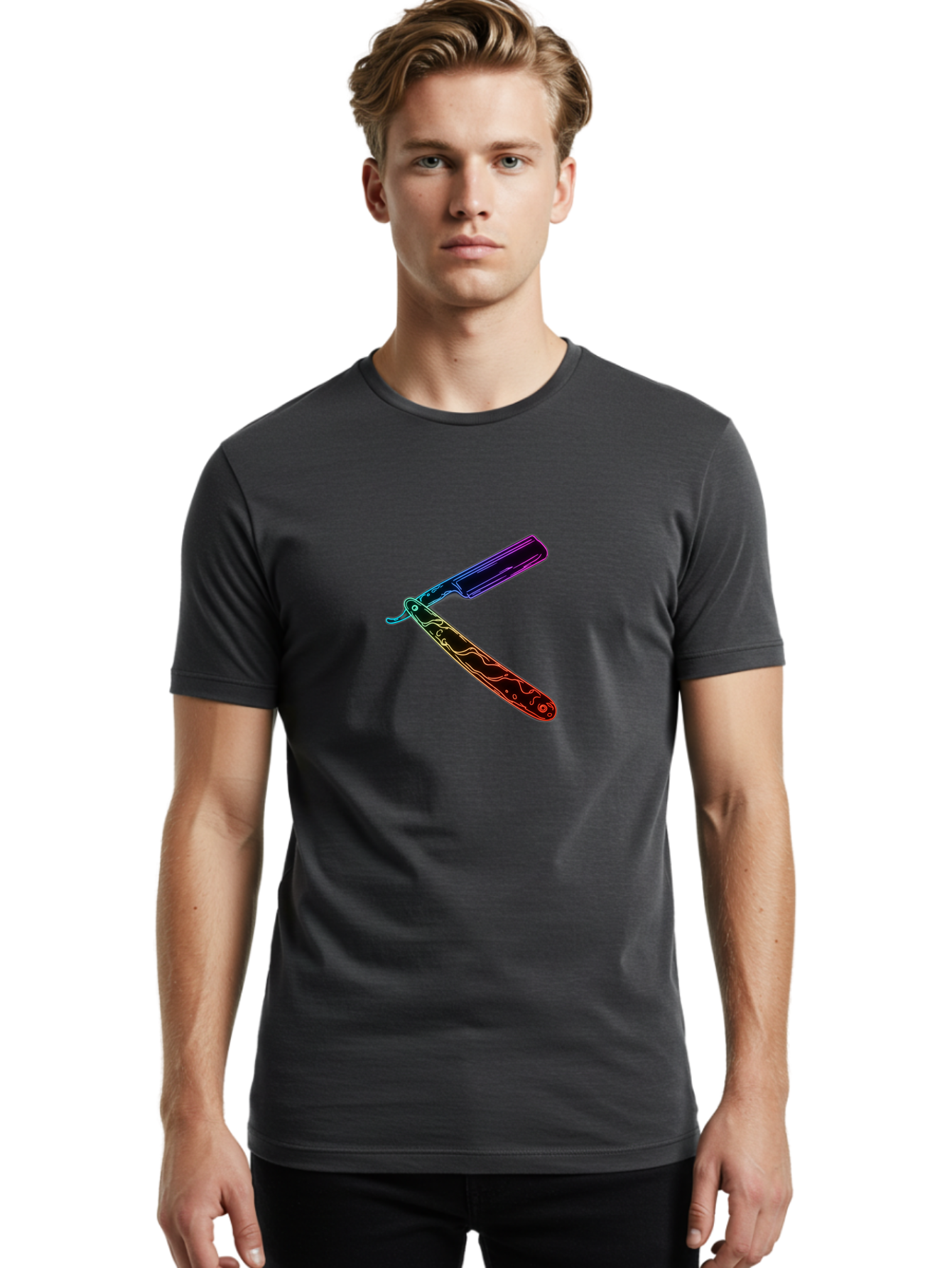 Straight-Razor-4 Men'S Graphic Tee, 100% Cotton, Comfortable Casual Summer Wear, Machine Washable, Straight Razor, Vintage Grooming, Classic Shaving, Sharp Blade, Elegant Design, Traditional Barber, Precision Cutting, Detailed Handle, Bad730