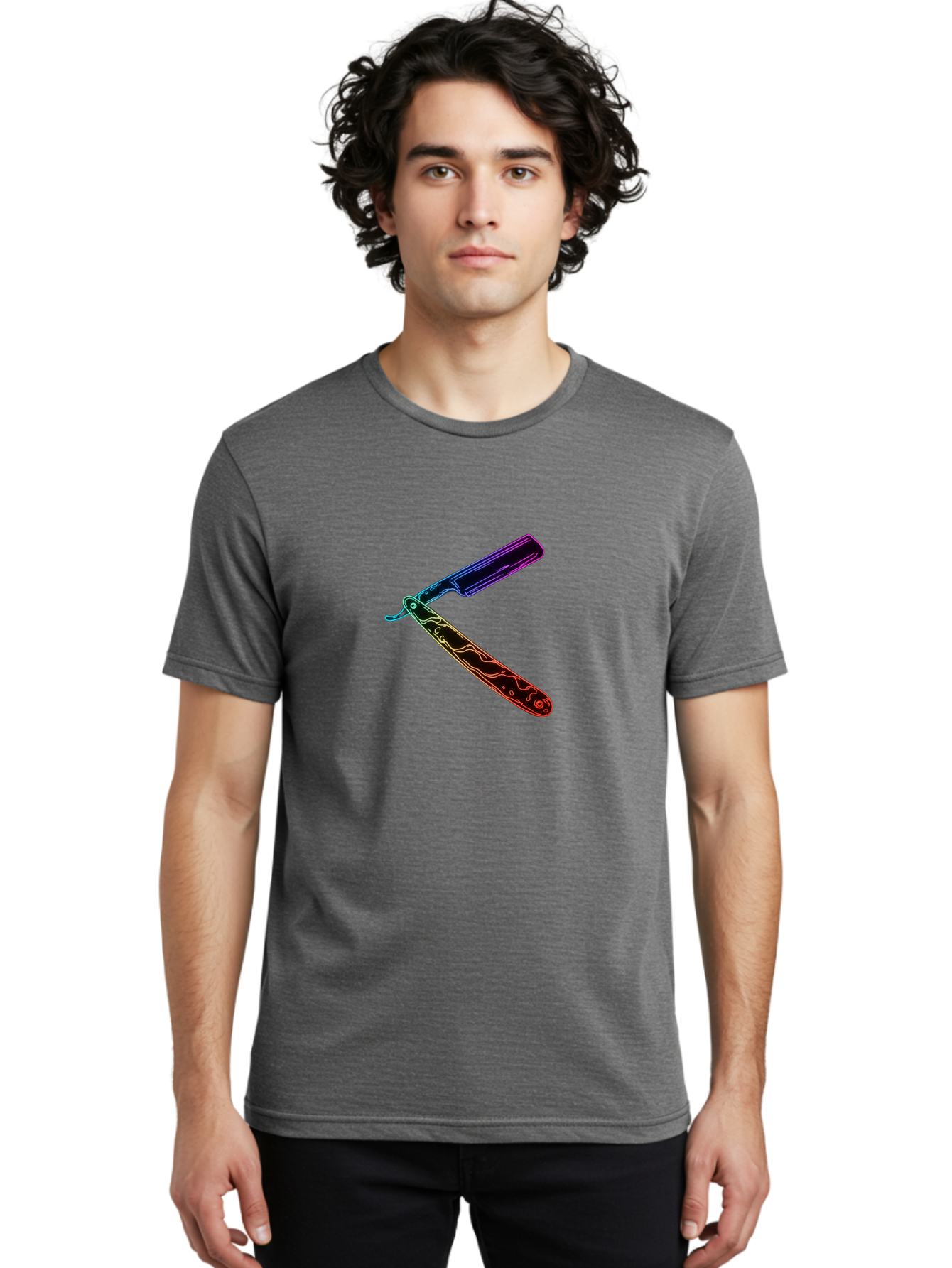 Straight-Razor-4 Men'S Graphic Tee, 100% Cotton, Comfortable Casual Summer Wear, Machine Washable, Straight Razor, Vintage Grooming, Classic Shaving, Sharp Blade, Elegant Design, Traditional Barber, Precision Cutting, Detailed Handle, Bad730