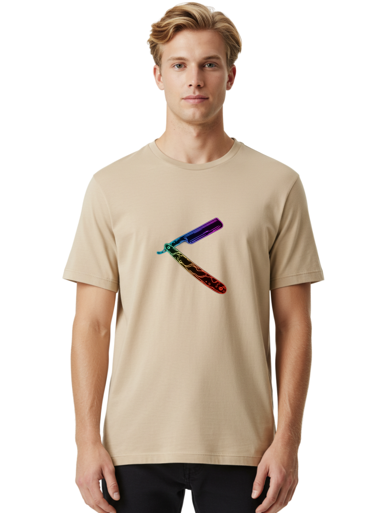 Straight-Razor-4 Men'S Graphic Tee, 100% Cotton, Comfortable Casual Summer Wear, Machine Washable, Straight Razor, Vintage Grooming, Classic Shaving, Sharp Blade, Elegant Design, Traditional Barber, Precision Cutting, Detailed Handle, Bad730