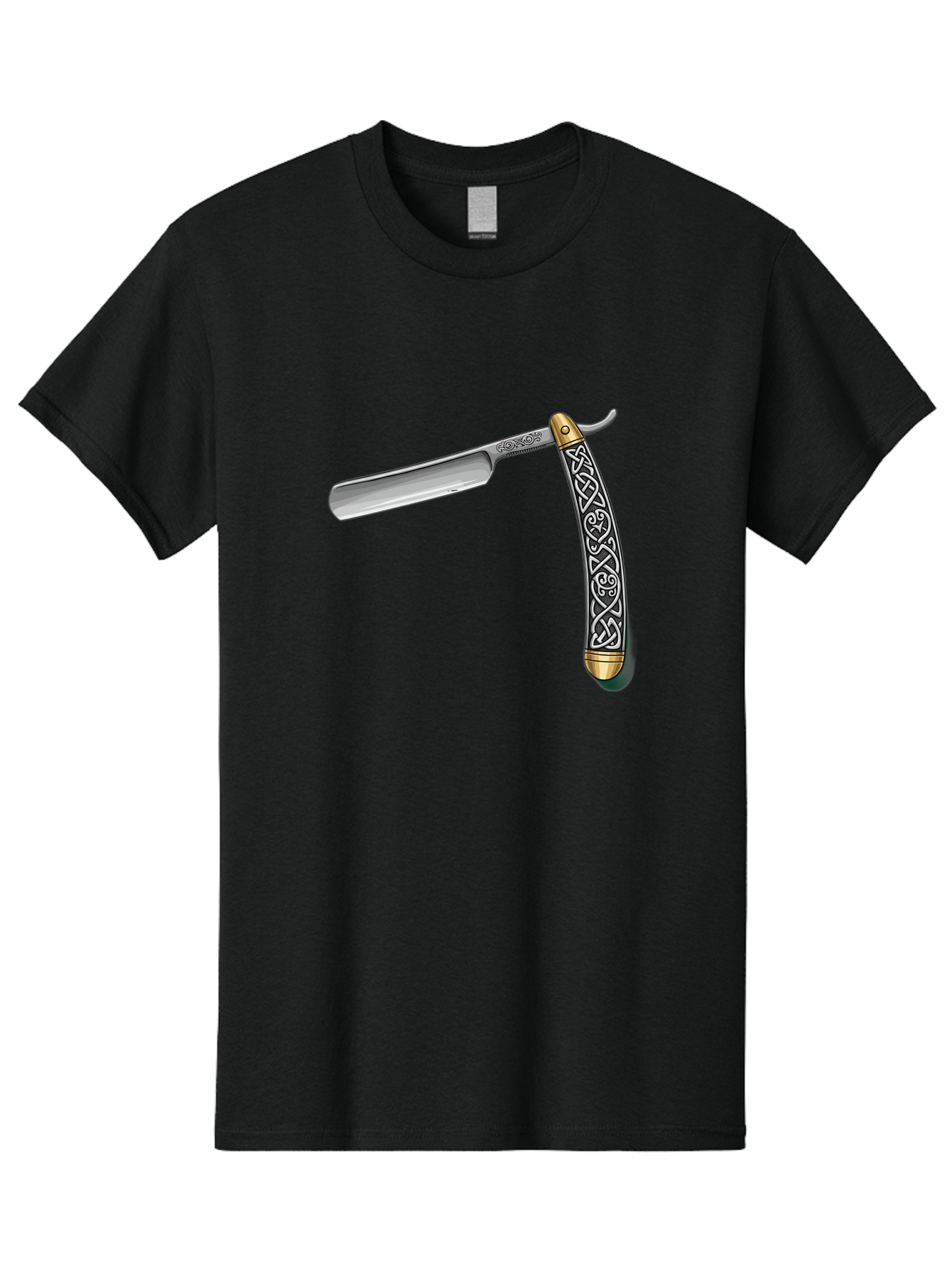Straight-Razor-5 Men'S Graphic Tee, 100% Cotton, Comfortable Casual Summer Wear, Machine Washable, Cut-Throat Razor, Straight Razor, Vintage Shaving, Traditional Grooming, Antique Design, Intricate Patterns, Razor Blade, Shaving Tools, Bad731