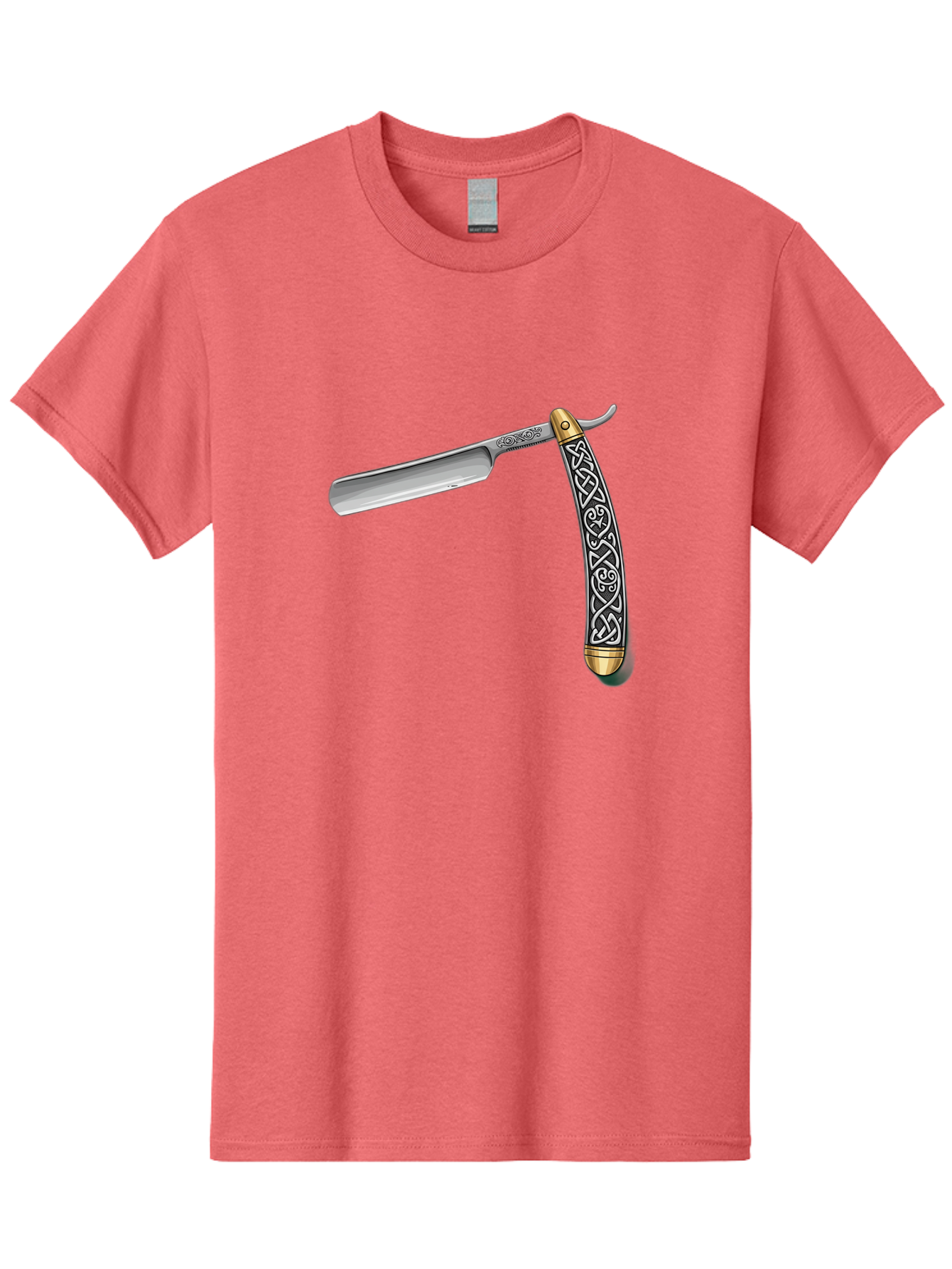 Straight-Razor-5 Men'S Graphic Tee, 100% Cotton, Comfortable Casual Summer Wear, Machine Washable, Cut-Throat Razor, Straight Razor, Vintage Shaving, Traditional Grooming, Antique Design, Intricate Patterns, Razor Blade, Shaving Tools, Bad731