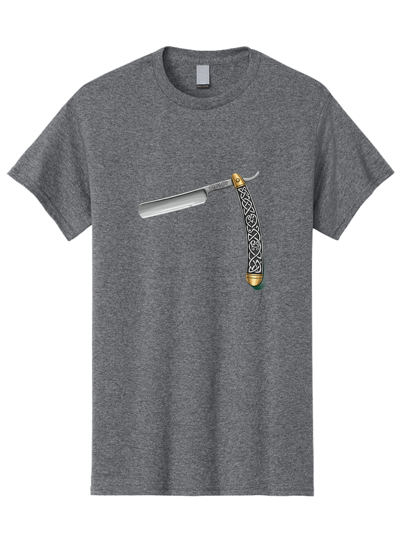 Straight-Razor-5 Men'S Graphic Tee, 100% Cotton, Comfortable Casual Summer Wear, Machine Washable, Cut-Throat Razor, Straight Razor, Vintage Shaving, Traditional Grooming, Antique Design, Intricate Patterns, Razor Blade, Shaving Tools, Bad731