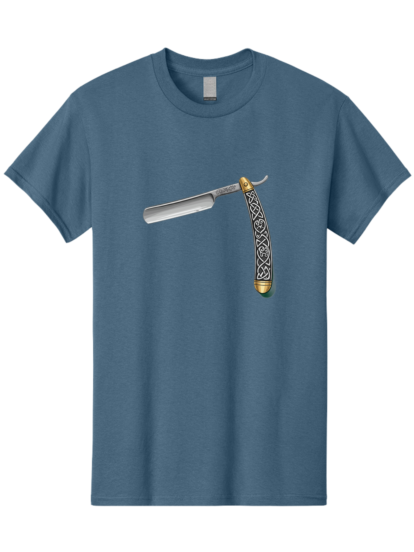 Straight-Razor-5 Men'S Graphic Tee, 100% Cotton, Comfortable Casual Summer Wear, Machine Washable, Cut-Throat Razor, Straight Razor, Vintage Shaving, Traditional Grooming, Antique Design, Intricate Patterns, Razor Blade, Shaving Tools, Bad731
