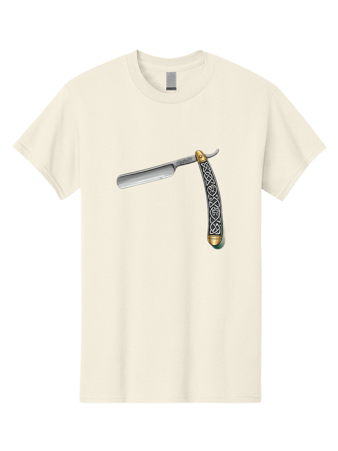 Straight-Razor-5 Men'S Graphic Tee, 100% Cotton, Comfortable Casual Summer Wear, Machine Washable, Cut-Throat Razor, Straight Razor, Vintage Shaving, Traditional Grooming, Antique Design, Intricate Patterns, Razor Blade, Shaving Tools, Bad731