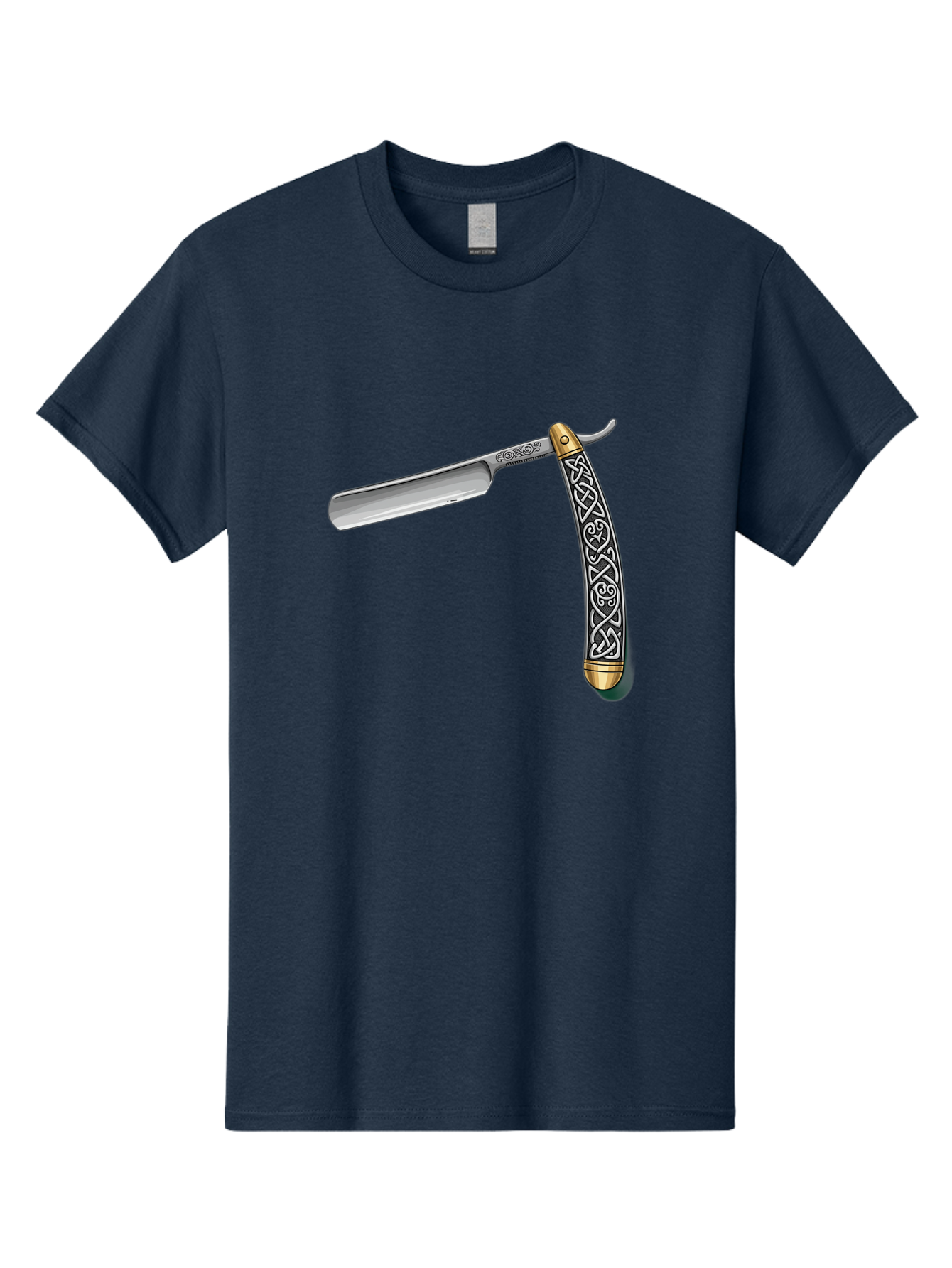 Straight-Razor-5 Men'S Graphic Tee, 100% Cotton, Comfortable Casual Summer Wear, Machine Washable, Cut-Throat Razor, Straight Razor, Vintage Shaving, Traditional Grooming, Antique Design, Intricate Patterns, Razor Blade, Shaving Tools, Bad731