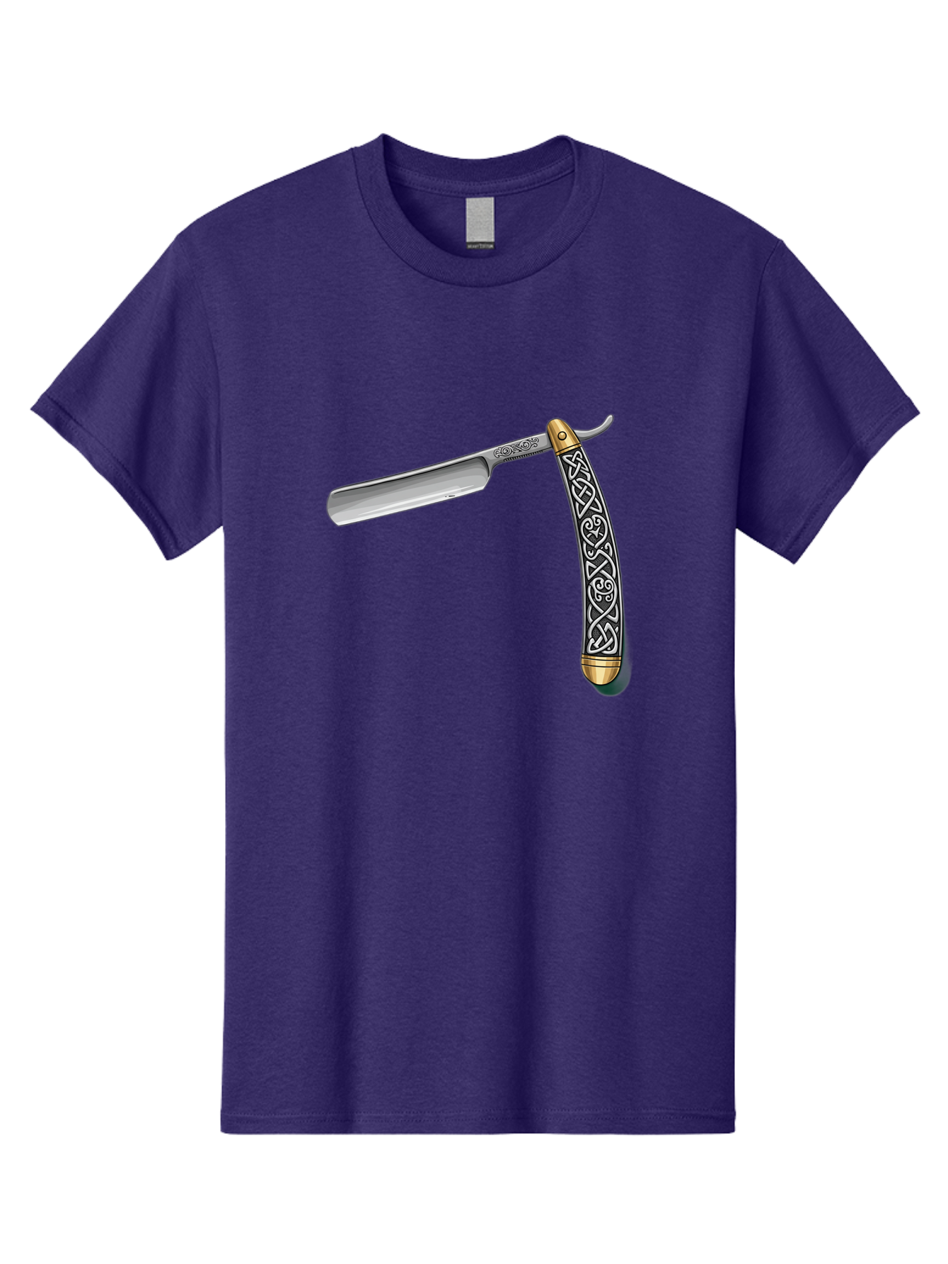 Straight-Razor-5 Men'S Graphic Tee, 100% Cotton, Comfortable Casual Summer Wear, Machine Washable, Cut-Throat Razor, Straight Razor, Vintage Shaving, Traditional Grooming, Antique Design, Intricate Patterns, Razor Blade, Shaving Tools, Bad731