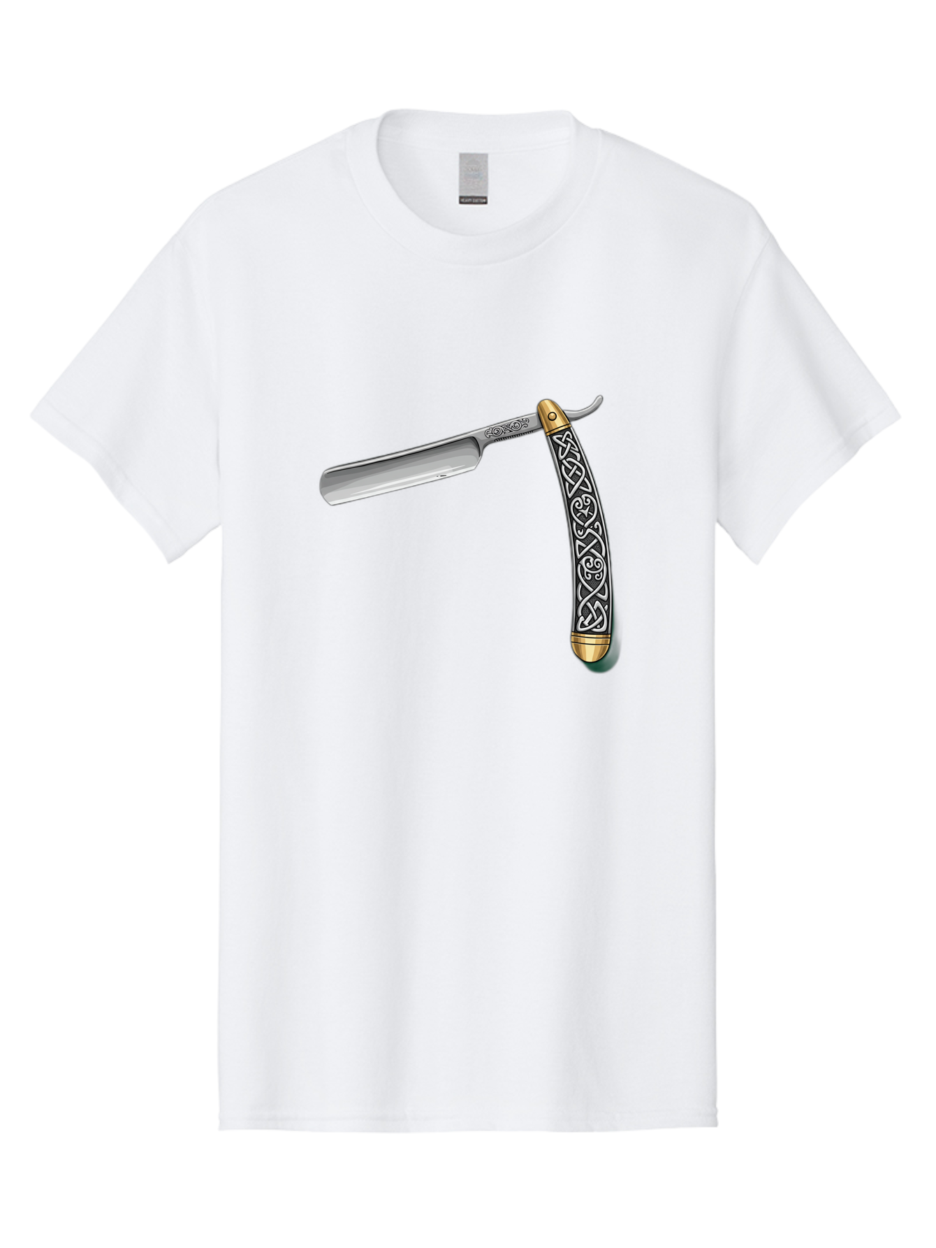 Straight-Razor-5 Men'S Graphic Tee, 100% Cotton, Comfortable Casual Summer Wear, Machine Washable, Cut-Throat Razor, Straight Razor, Vintage Shaving, Traditional Grooming, Antique Design, Intricate Patterns, Razor Blade, Shaving Tools, Bad731