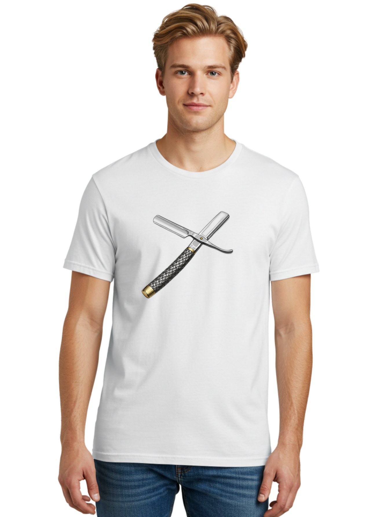 Straight-Razor-6 Men'S Graphic Tee, 100% Cotton, Comfortable Casual Summer Wear, Machine Washable, Straight Razor, Vintage Grooming, Metal Craftsmanship, Woven Handle, Classic Shaving, Traditional Grooming Tools, Precise Shaving Bad732