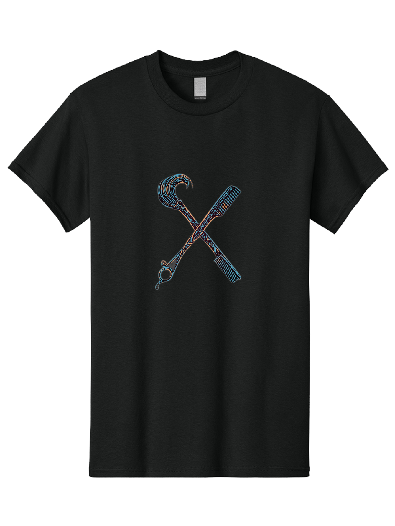 Straight-Razor-And-Comb Men'S Graphic Tee, 100% Cotton, Comfortable Casual Summer Wear, Machine Washable, Crossed Straight Razor Scissors, Comb, Barber Tools, Vintage Design, Intricate Patterns, Traditional Grooming, Classic Style, Bad735