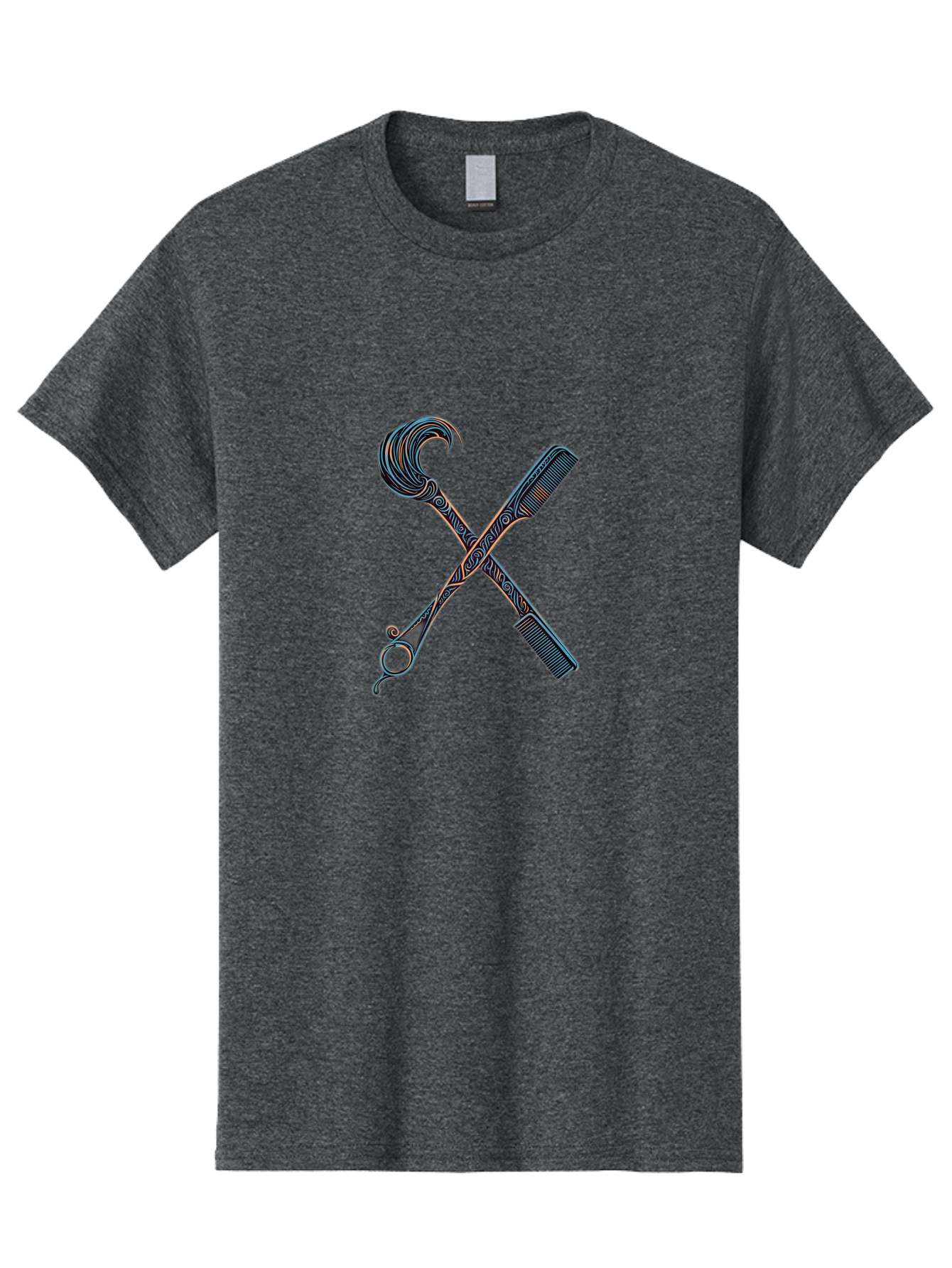 Straight-Razor-And-Comb Men'S Graphic Tee, 100% Cotton, Comfortable Casual Summer Wear, Machine Washable, Crossed Straight Razor Scissors, Comb, Barber Tools, Vintage Design, Intricate Patterns, Traditional Grooming, Classic Style, Bad735