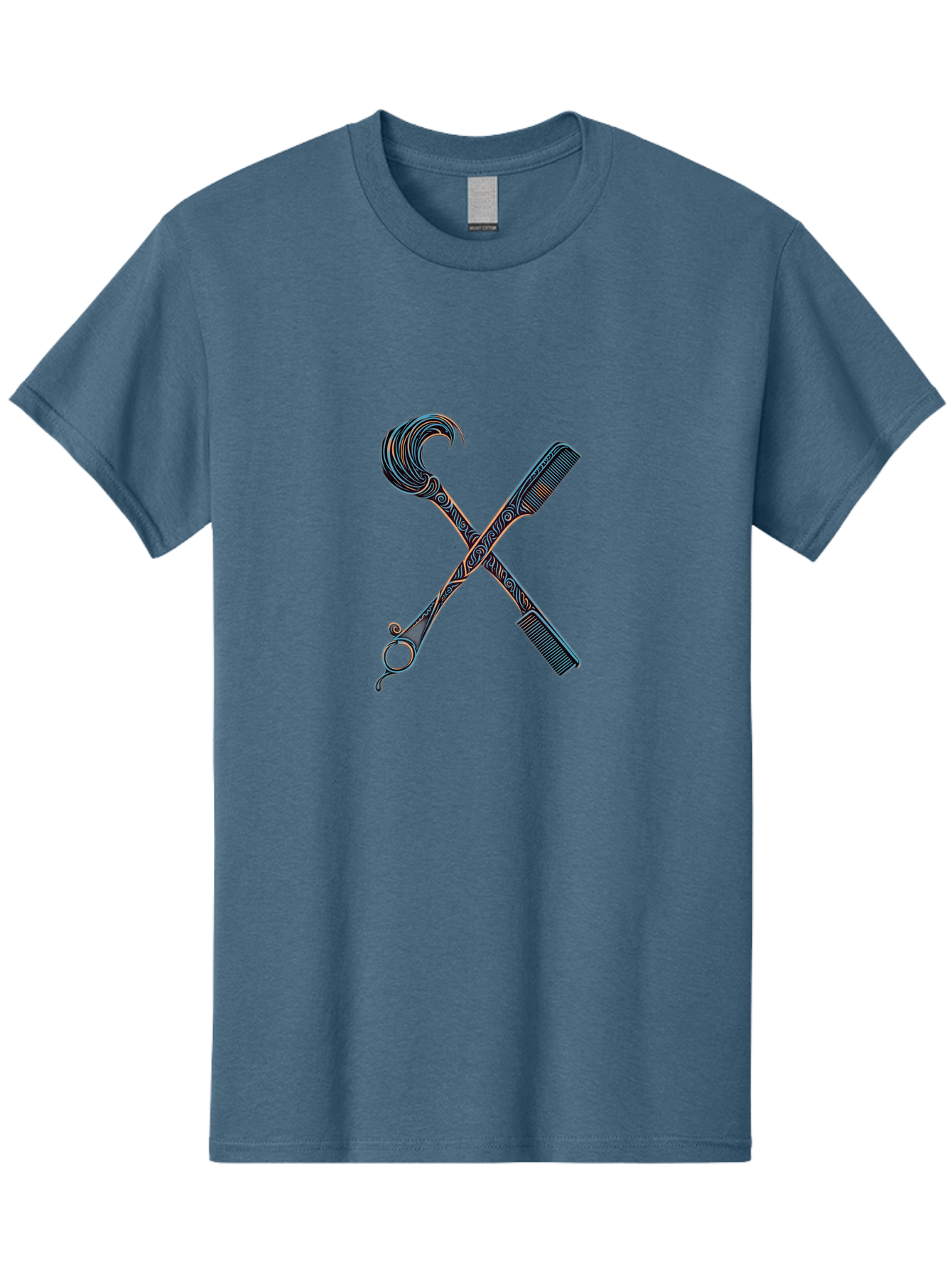 Straight-Razor-And-Comb Men'S Graphic Tee, 100% Cotton, Comfortable Casual Summer Wear, Machine Washable, Crossed Straight Razor Scissors, Comb, Barber Tools, Vintage Design, Intricate Patterns, Traditional Grooming, Classic Style, Bad735