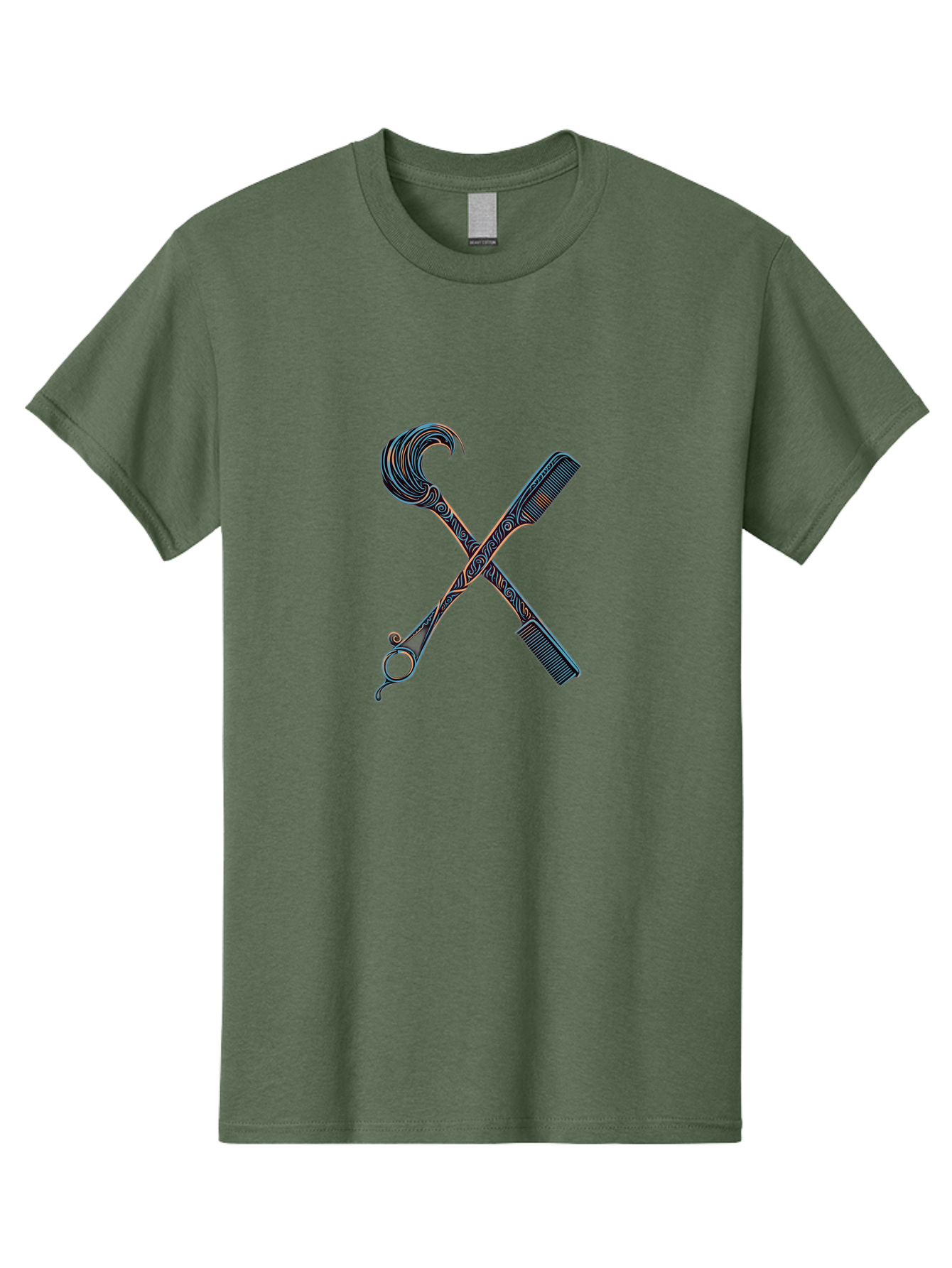 Straight-Razor-And-Comb Men'S Graphic Tee, 100% Cotton, Comfortable Casual Summer Wear, Machine Washable, Crossed Straight Razor Scissors, Comb, Barber Tools, Vintage Design, Intricate Patterns, Traditional Grooming, Classic Style, Bad735