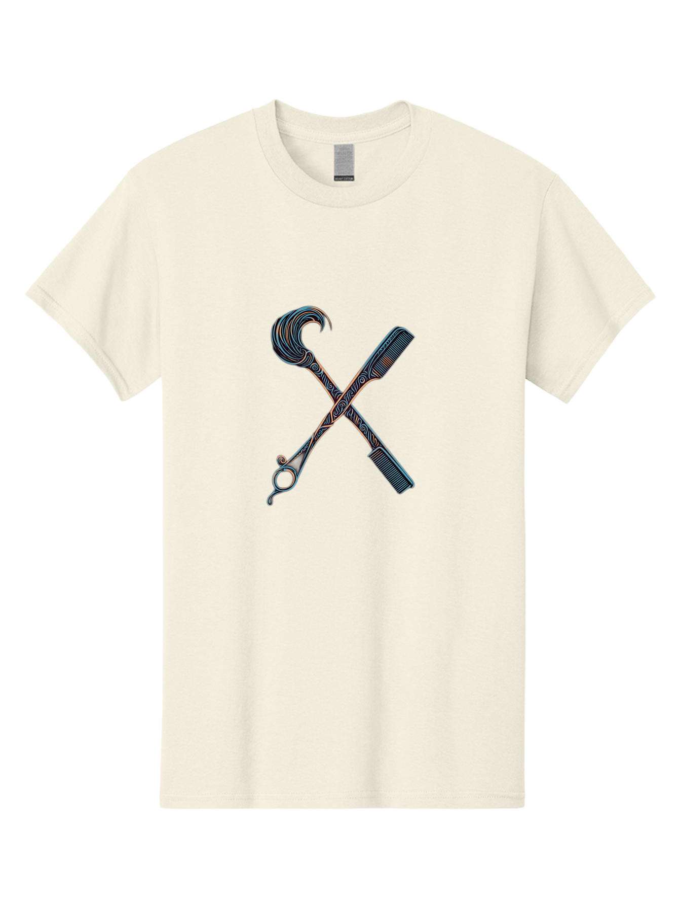 Straight-Razor-And-Comb Men'S Graphic Tee, 100% Cotton, Comfortable Casual Summer Wear, Machine Washable, Crossed Straight Razor Scissors, Comb, Barber Tools, Vintage Design, Intricate Patterns, Traditional Grooming, Classic Style, Bad735