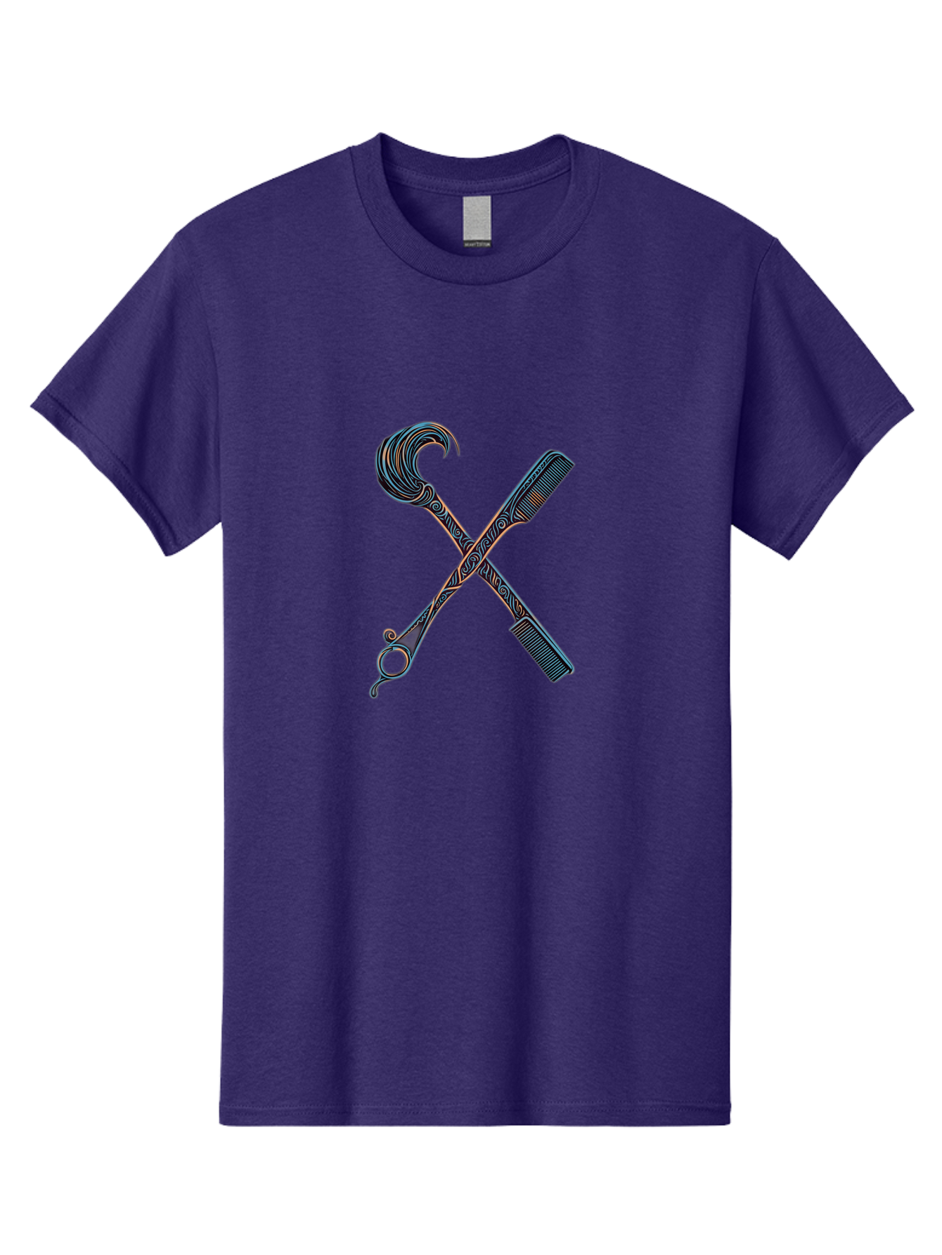 Straight-Razor-And-Comb Men'S Graphic Tee, 100% Cotton, Comfortable Casual Summer Wear, Machine Washable, Crossed Straight Razor Scissors, Comb, Barber Tools, Vintage Design, Intricate Patterns, Traditional Grooming, Classic Style, Bad735
