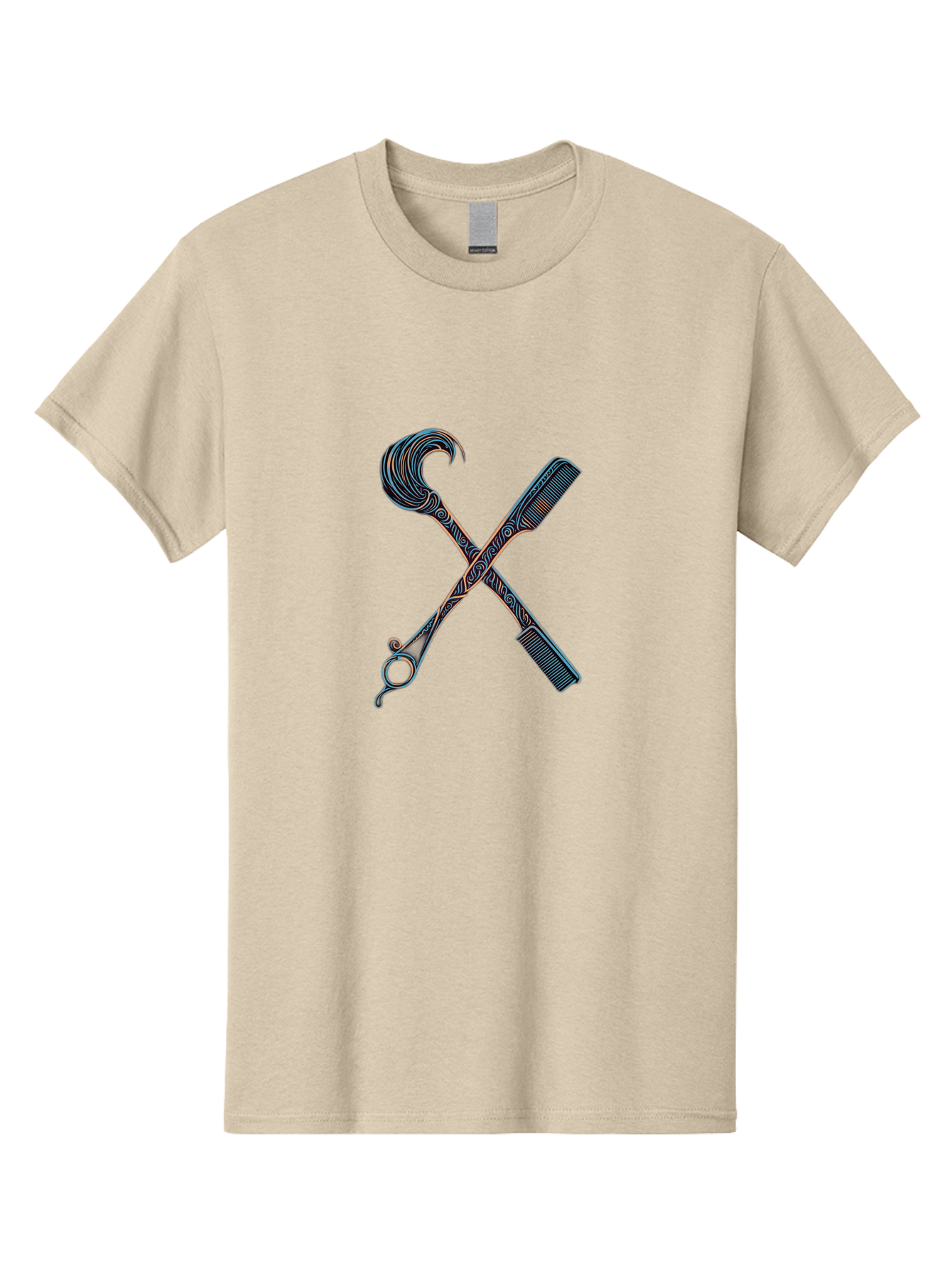 Straight-Razor-And-Comb Men'S Graphic Tee, 100% Cotton, Comfortable Casual Summer Wear, Machine Washable, Crossed Straight Razor Scissors, Comb, Barber Tools, Vintage Design, Intricate Patterns, Traditional Grooming, Classic Style, Bad735