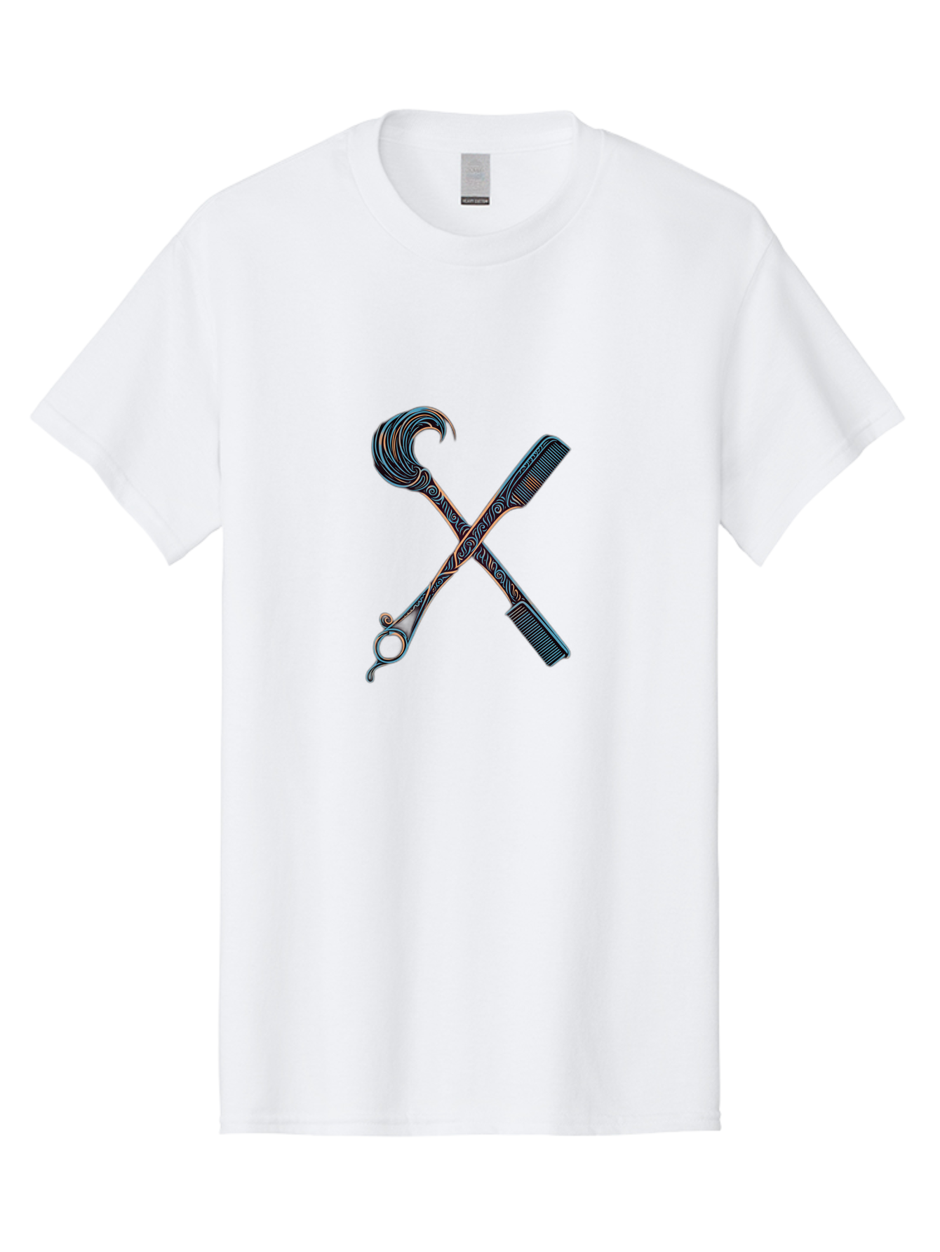 Straight-Razor-And-Comb Men'S Graphic Tee, 100% Cotton, Comfortable Casual Summer Wear, Machine Washable, Crossed Straight Razor Scissors, Comb, Barber Tools, Vintage Design, Intricate Patterns, Traditional Grooming, Classic Style, Bad735
