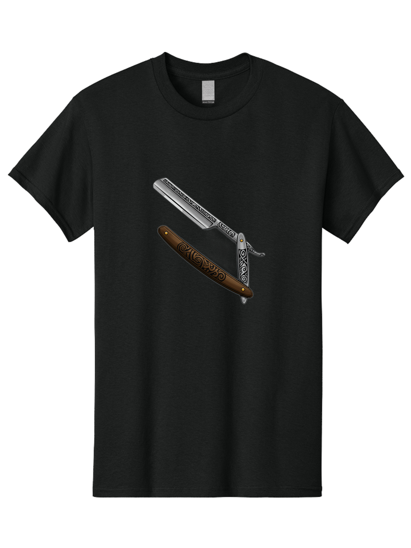 Straight-Razor Men'S Graphic Tee, 100% Cotton, Comfortable Casual Summer Wear, Machine Washable, Straight Razor, Shaving Razor, Vintage Grooming, Classic Shaving, Barber Tools, Ornate Design, Traditional Shaving, Men'S Grooming, Antique Razor Bad737