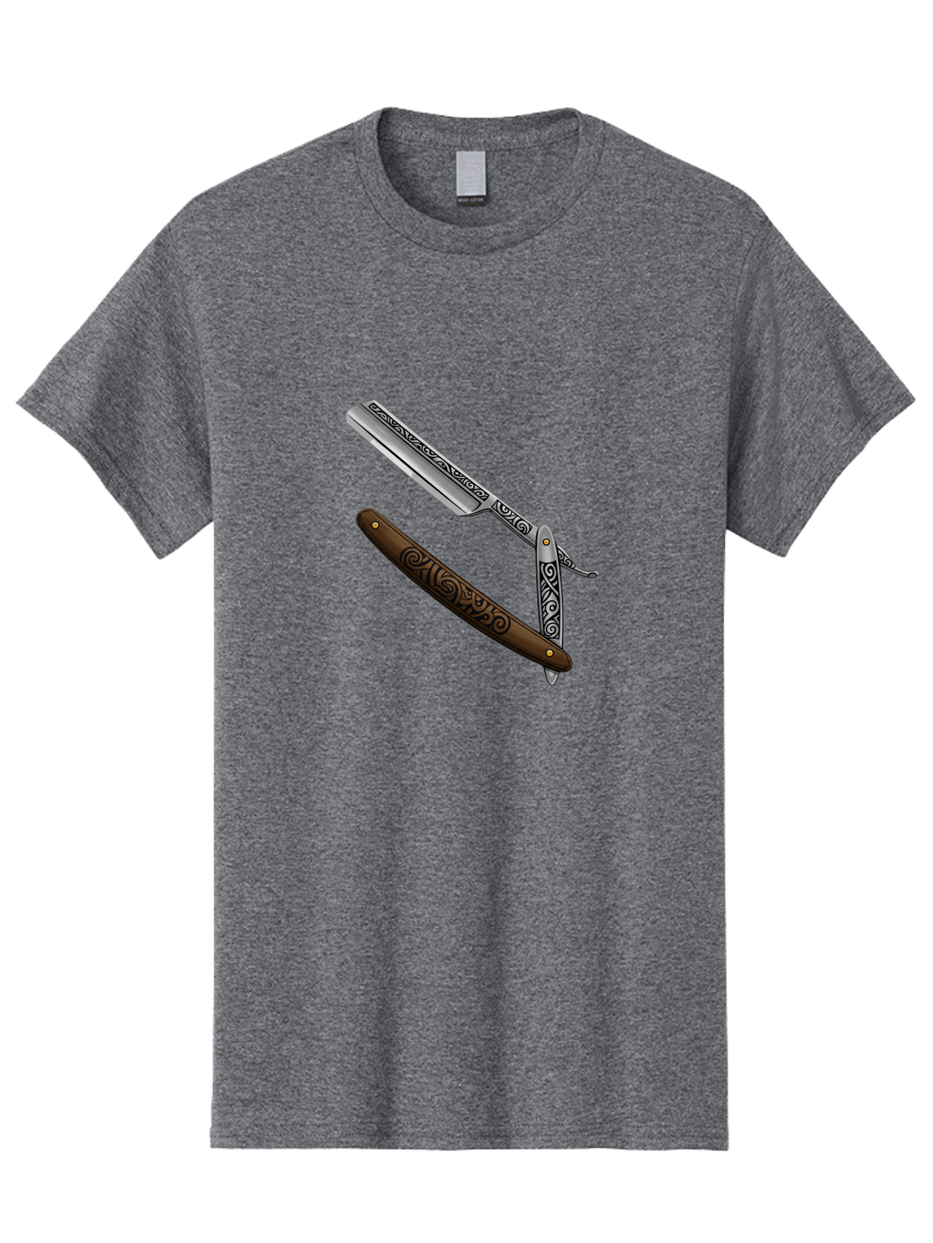 Straight-Razor Men'S Graphic Tee, 100% Cotton, Comfortable Casual Summer Wear, Machine Washable, Straight Razor, Shaving Razor, Vintage Grooming, Classic Shaving, Barber Tools, Ornate Design, Traditional Shaving, Men'S Grooming, Antique Razor Bad737