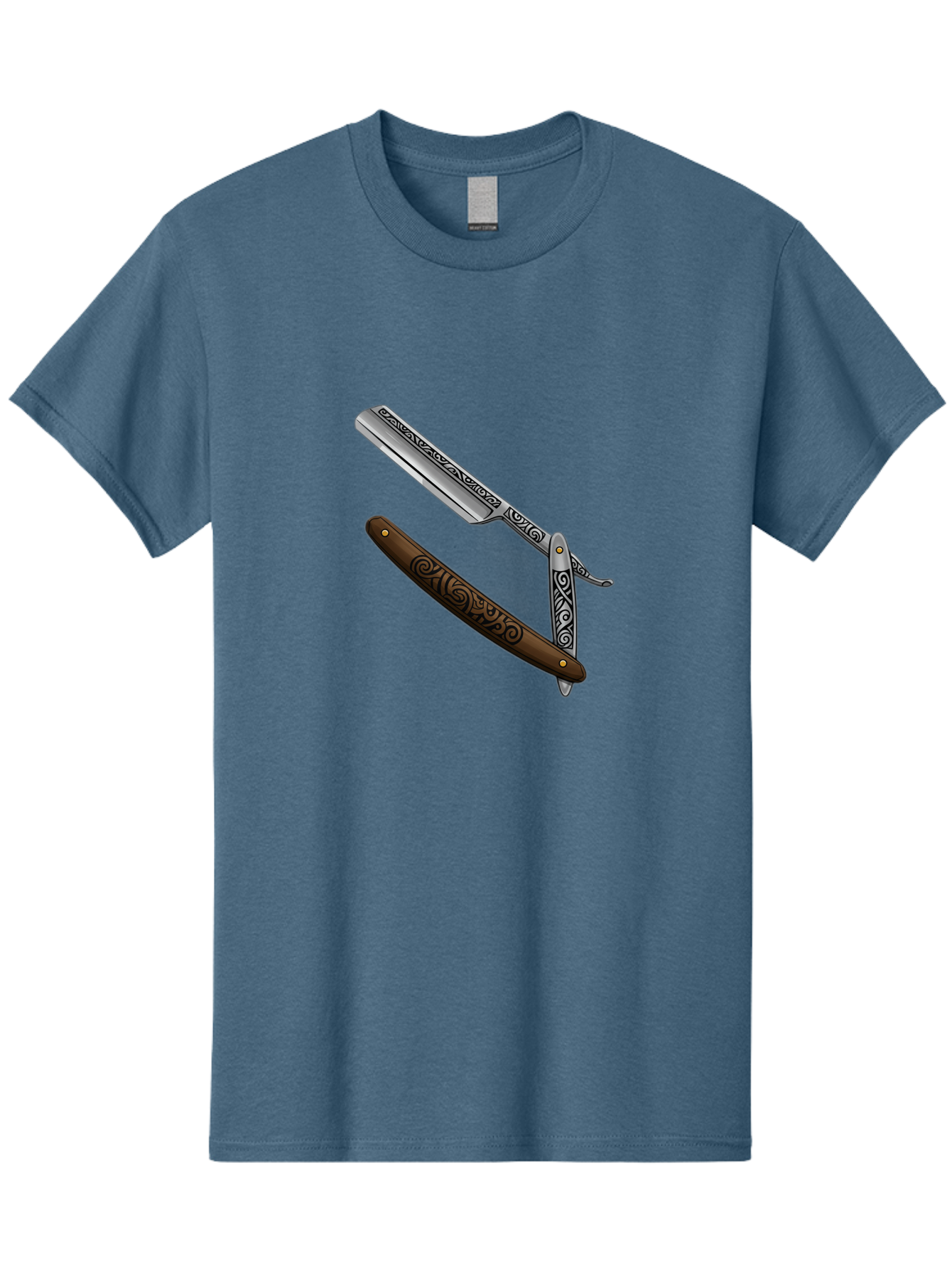 Straight-Razor Men'S Graphic Tee, 100% Cotton, Comfortable Casual Summer Wear, Machine Washable, Straight Razor, Shaving Razor, Vintage Grooming, Classic Shaving, Barber Tools, Ornate Design, Traditional Shaving, Men'S Grooming, Antique Razor Bad737
