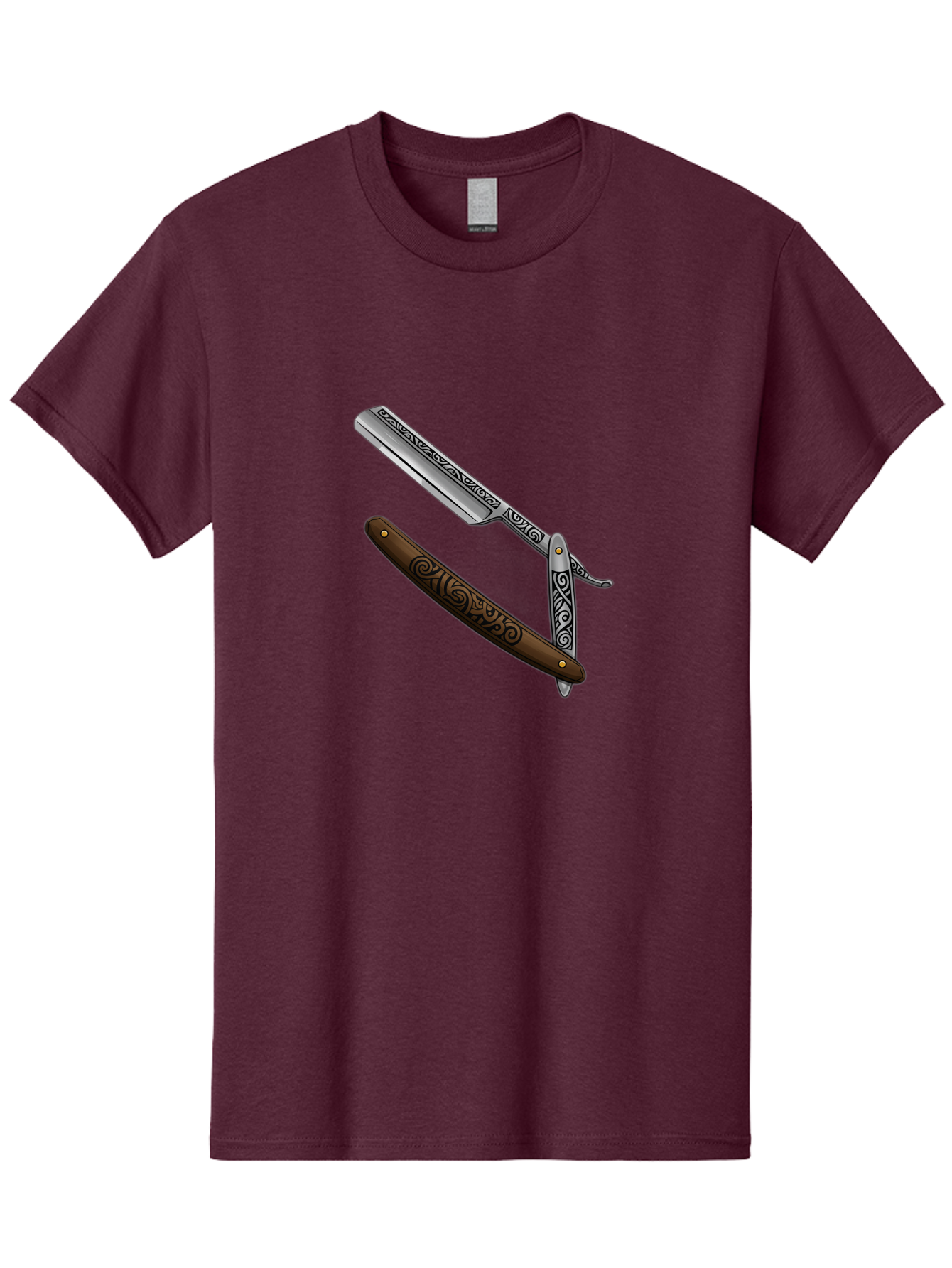 Straight-Razor Men'S Graphic Tee, 100% Cotton, Comfortable Casual Summer Wear, Machine Washable, Straight Razor, Shaving Razor, Vintage Grooming, Classic Shaving, Barber Tools, Ornate Design, Traditional Shaving, Men'S Grooming, Antique Razor Bad737