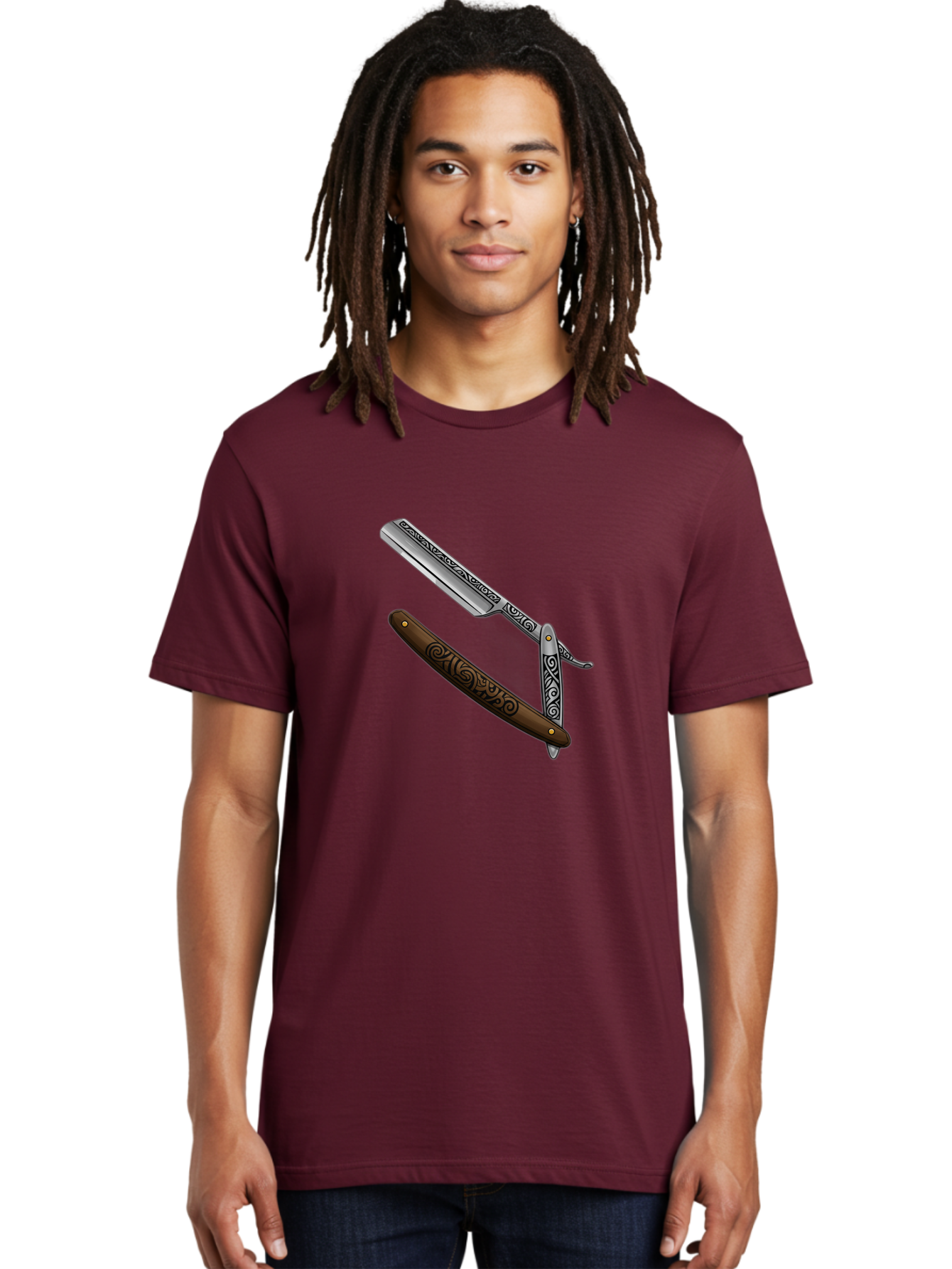 Straight-Razor Men'S Graphic Tee, 100% Cotton, Comfortable Casual Summer Wear, Machine Washable, Straight Razor, Shaving Razor, Vintage Grooming, Classic Shaving, Barber Tools, Ornate Design, Traditional Shaving, Men'S Grooming, Antique Razor Bad737
