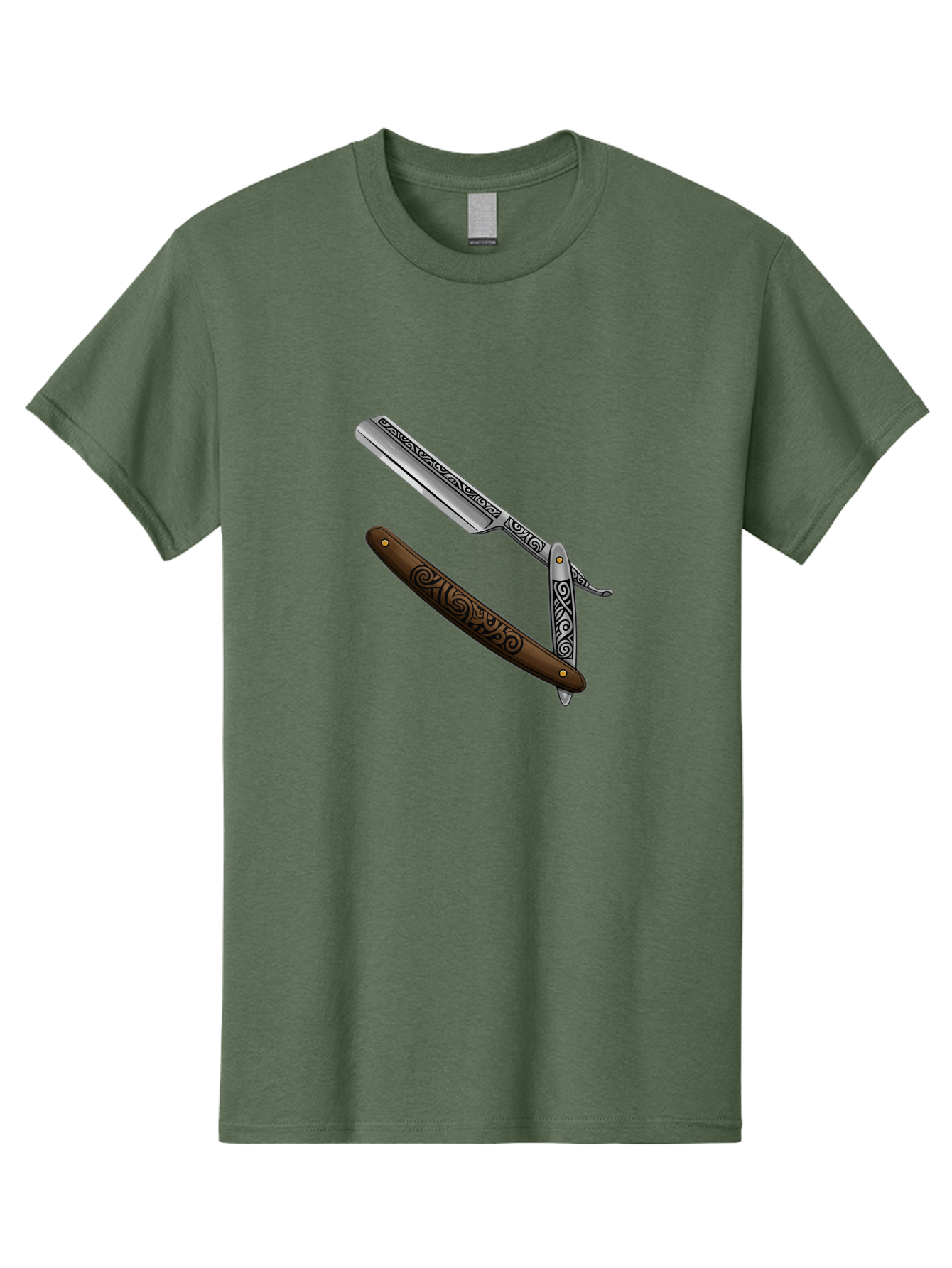 Straight-Razor Men'S Graphic Tee, 100% Cotton, Comfortable Casual Summer Wear, Machine Washable, Straight Razor, Shaving Razor, Vintage Grooming, Classic Shaving, Barber Tools, Ornate Design, Traditional Shaving, Men'S Grooming, Antique Razor Bad737