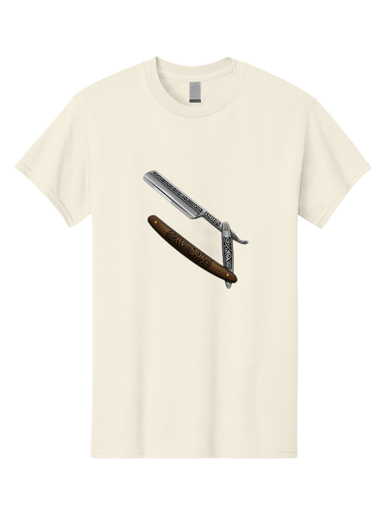 Straight-Razor Men'S Graphic Tee, 100% Cotton, Comfortable Casual Summer Wear, Machine Washable, Straight Razor, Shaving Razor, Vintage Grooming, Classic Shaving, Barber Tools, Ornate Design, Traditional Shaving, Men'S Grooming, Antique Razor Bad737
