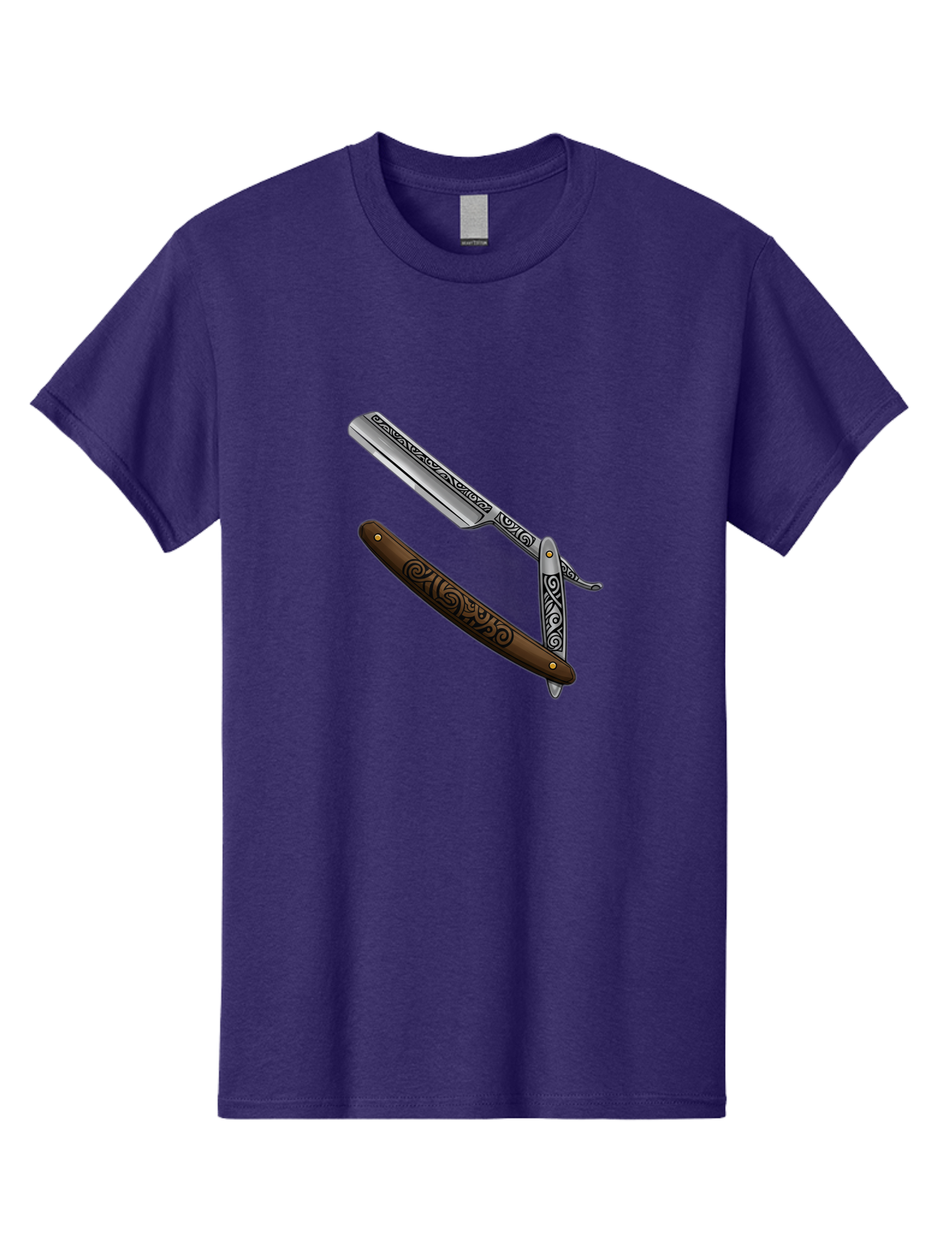 Straight-Razor Men'S Graphic Tee, 100% Cotton, Comfortable Casual Summer Wear, Machine Washable, Straight Razor, Shaving Razor, Vintage Grooming, Classic Shaving, Barber Tools, Ornate Design, Traditional Shaving, Men'S Grooming, Antique Razor Bad737