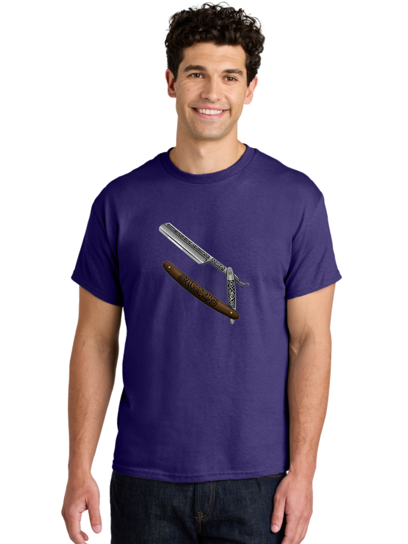 Straight-Razor Men'S Graphic Tee, 100% Cotton, Comfortable Casual Summer Wear, Machine Washable, Straight Razor, Shaving Razor, Vintage Grooming, Classic Shaving, Barber Tools, Ornate Design, Traditional Shaving, Men'S Grooming, Antique Razor Bad737