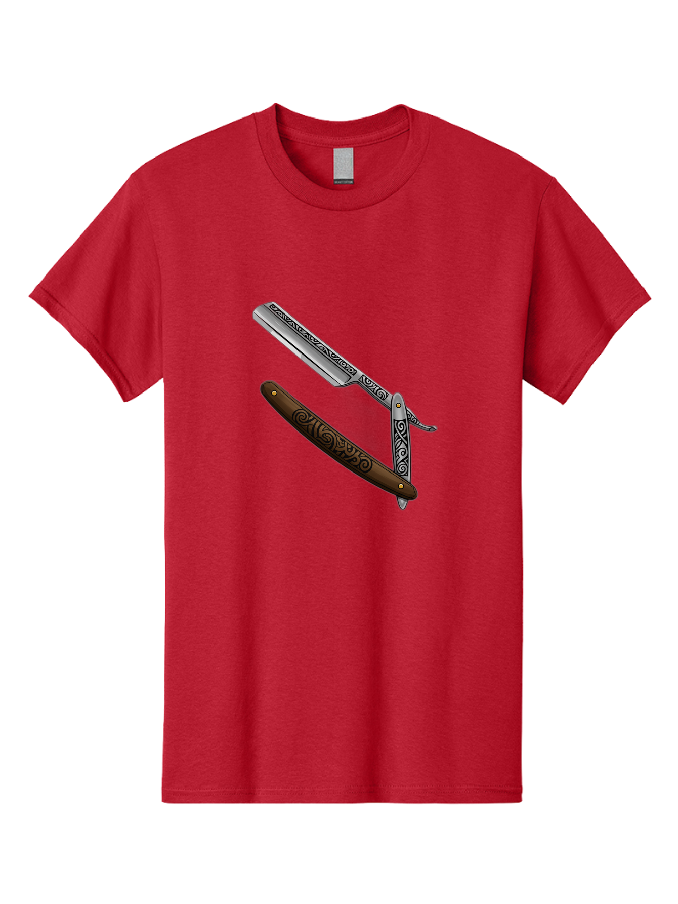 Straight-Razor Men'S Graphic Tee, 100% Cotton, Comfortable Casual Summer Wear, Machine Washable, Straight Razor, Shaving Razor, Vintage Grooming, Classic Shaving, Barber Tools, Ornate Design, Traditional Shaving, Men'S Grooming, Antique Razor Bad737