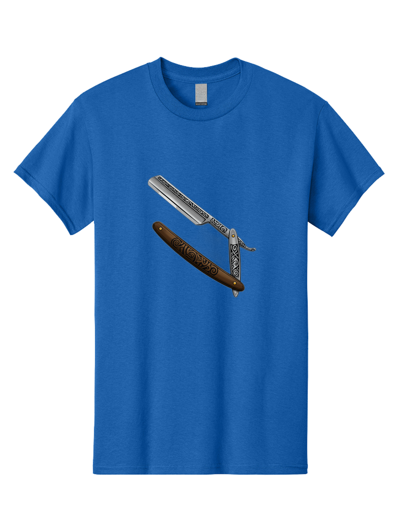 Straight-Razor Men'S Graphic Tee, 100% Cotton, Comfortable Casual Summer Wear, Machine Washable, Straight Razor, Shaving Razor, Vintage Grooming, Classic Shaving, Barber Tools, Ornate Design, Traditional Shaving, Men'S Grooming, Antique Razor Bad737