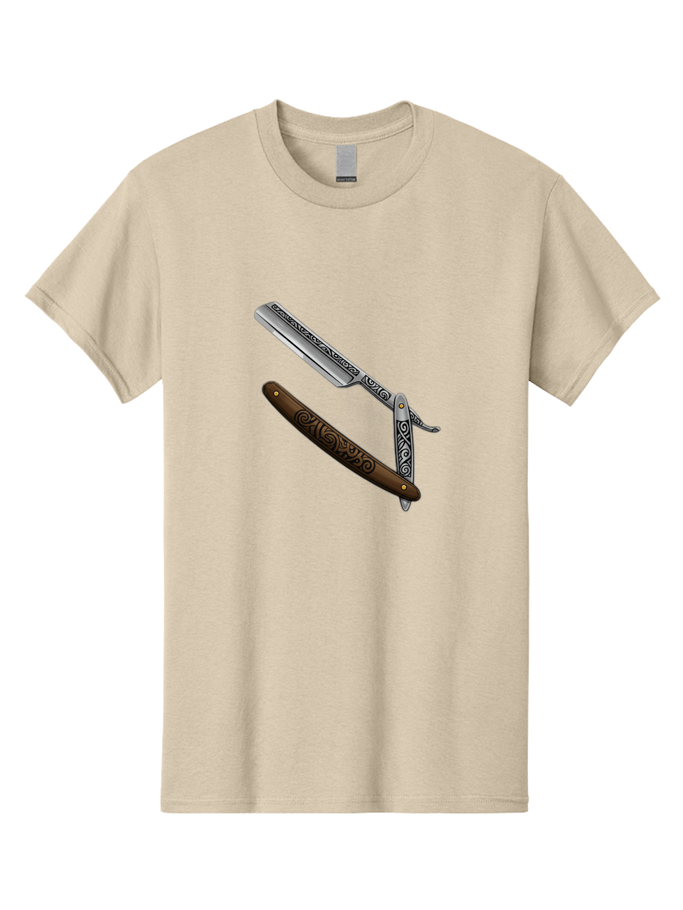 Straight-Razor Men'S Graphic Tee, 100% Cotton, Comfortable Casual Summer Wear, Machine Washable, Straight Razor, Shaving Razor, Vintage Grooming, Classic Shaving, Barber Tools, Ornate Design, Traditional Shaving, Men'S Grooming, Antique Razor Bad737